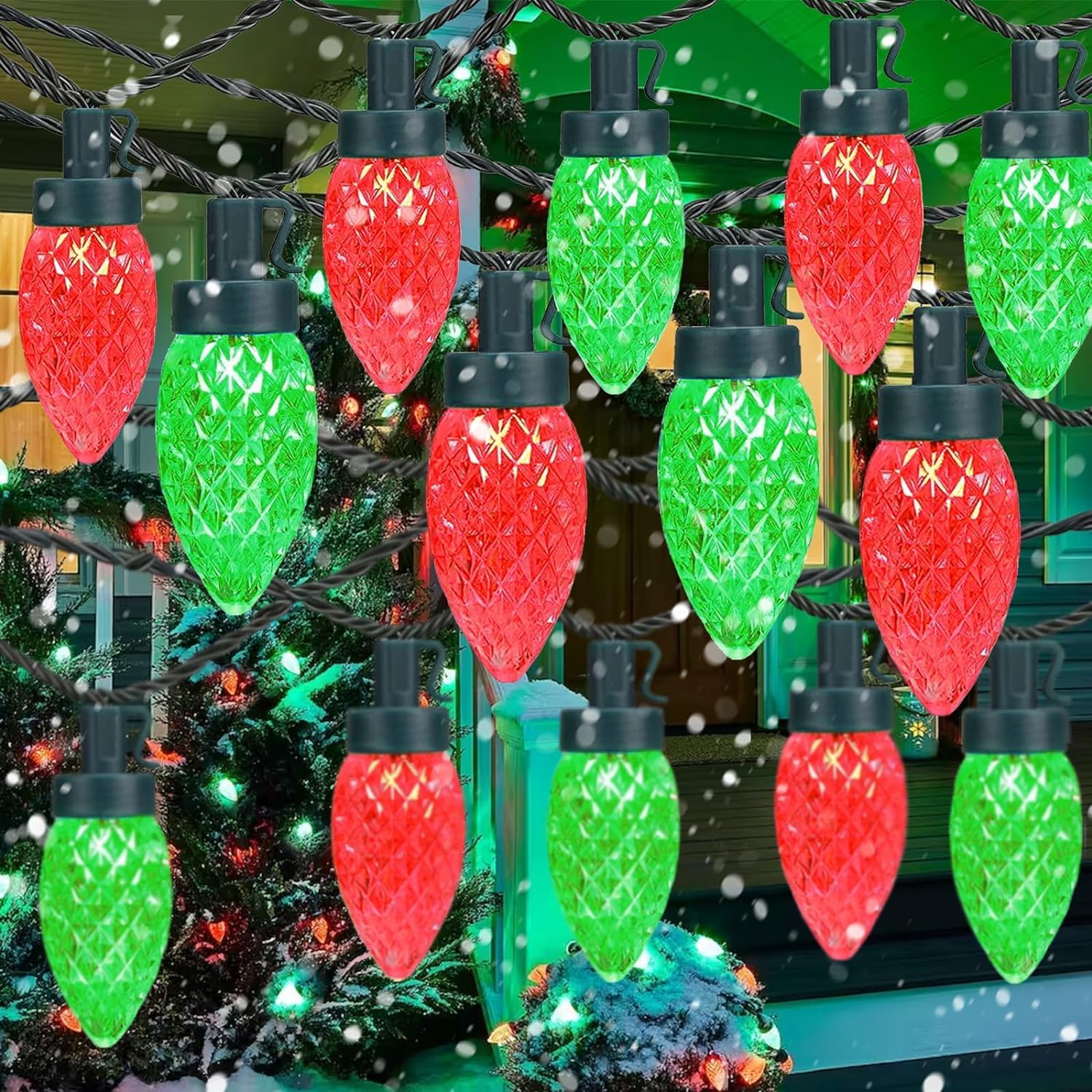 Kaq 2Pk 100Led Red And Green C9 Christmas Lights Waterproof Indoor Outdoor  Extendable 98Ft String Lights Plug In With 13 Lighting Modes  C9 Christmas Decorations For Party Patio  Outside Yard Decor