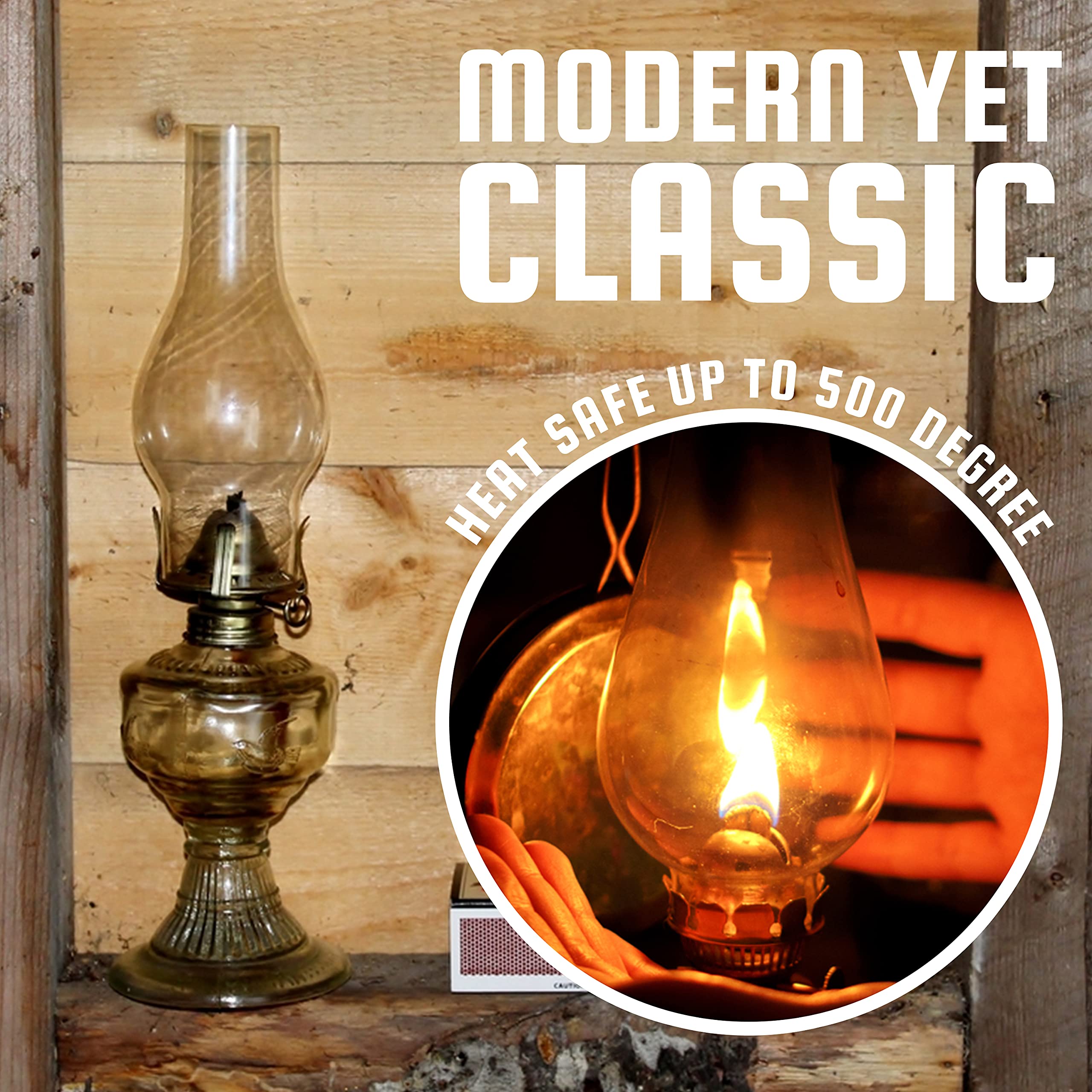 OHLECTRIC Glass Lamp Chimney - Hand Blown Replacement for Vintage Oil Lamps - 10in High, 3in Fitter, Transparent, Pack of 2
