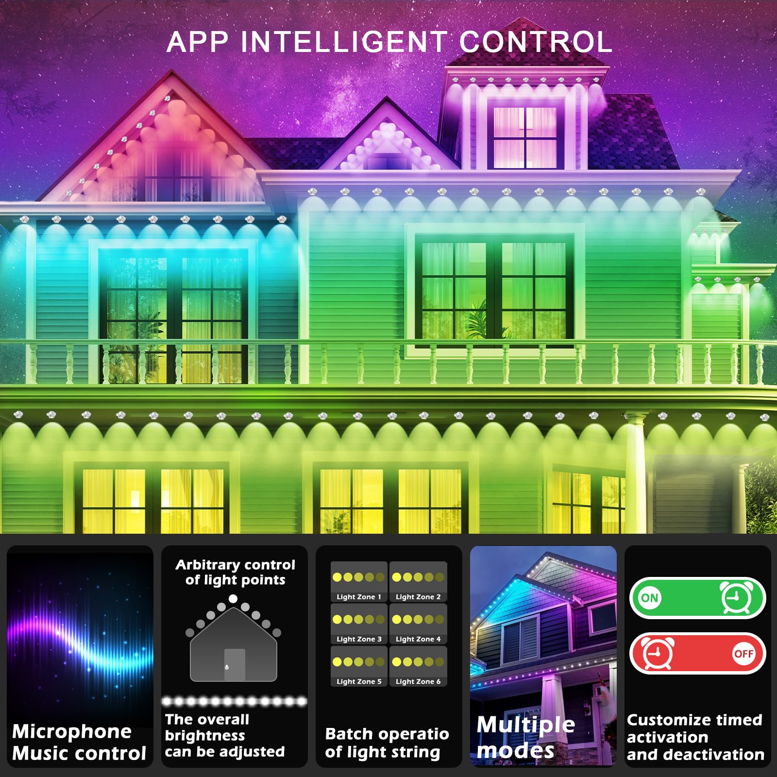 50Ft Permanent Outdoor Lights,Rgb Eaves Lights With App Control Remote,Diy Scene Modes Ip67 Waterproof Outdoor Under Eave Lighti