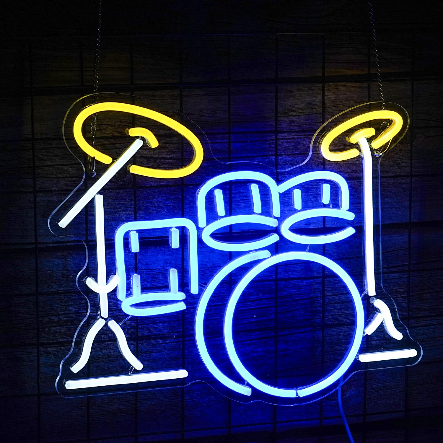 LISIGNVE Drum Kit Neon Sign, USB Powered LED Light, Multi Colored Acrylic Neon Wall Decor for Music Bar and Studio