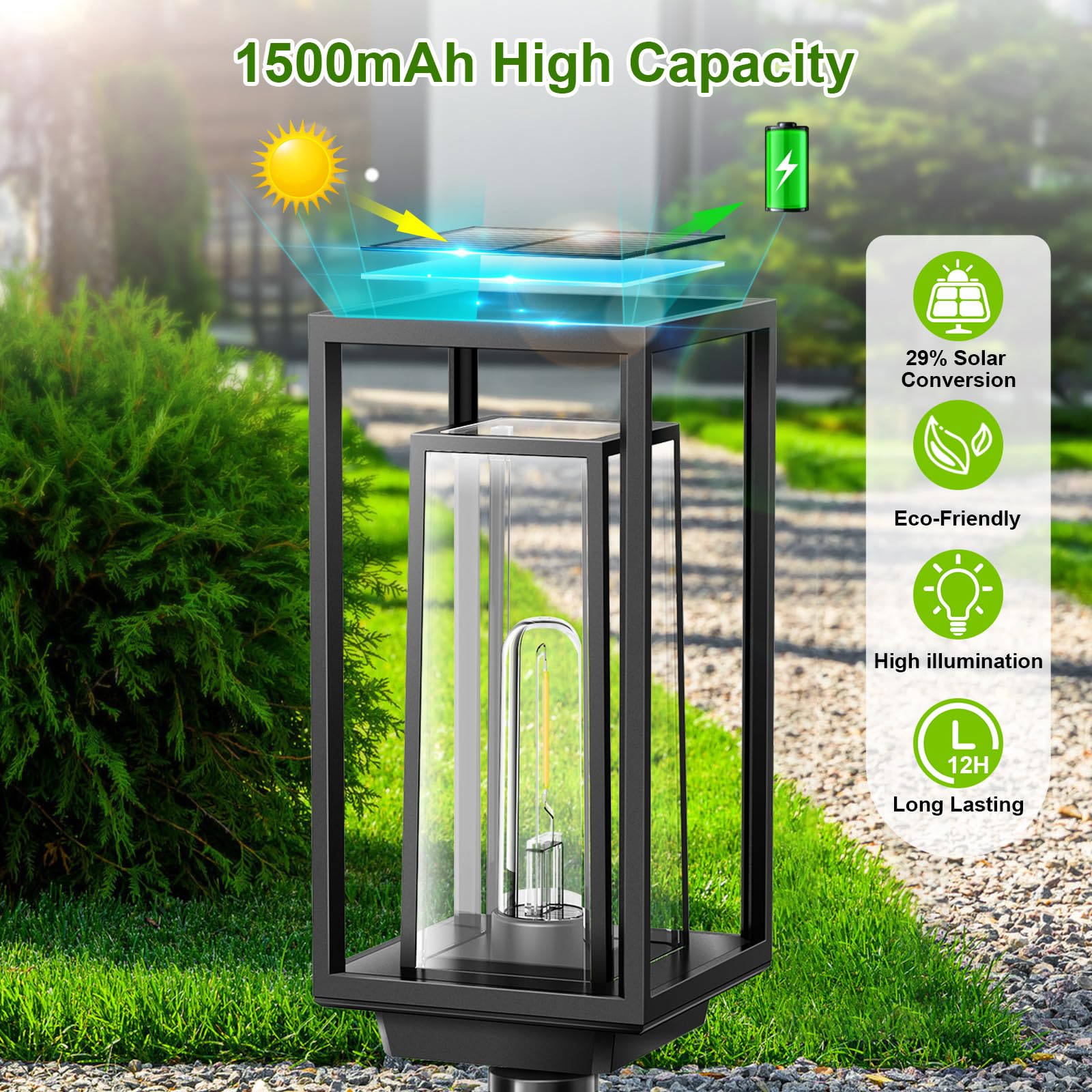 WdtPro Solar Pathway Lights - 4 Pack, Double-Layer, Waterproof, Auto On/Off, Matte Black Frame, Model SZ-22025