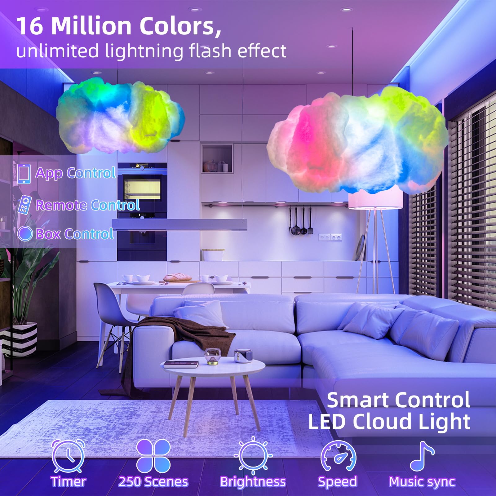 Cloud Led Lights For Bedroom - Aesthetic Mood Light, Music Sync App Control Wall Light, 3D Ceiling Lamp Color Changing Strip Lig