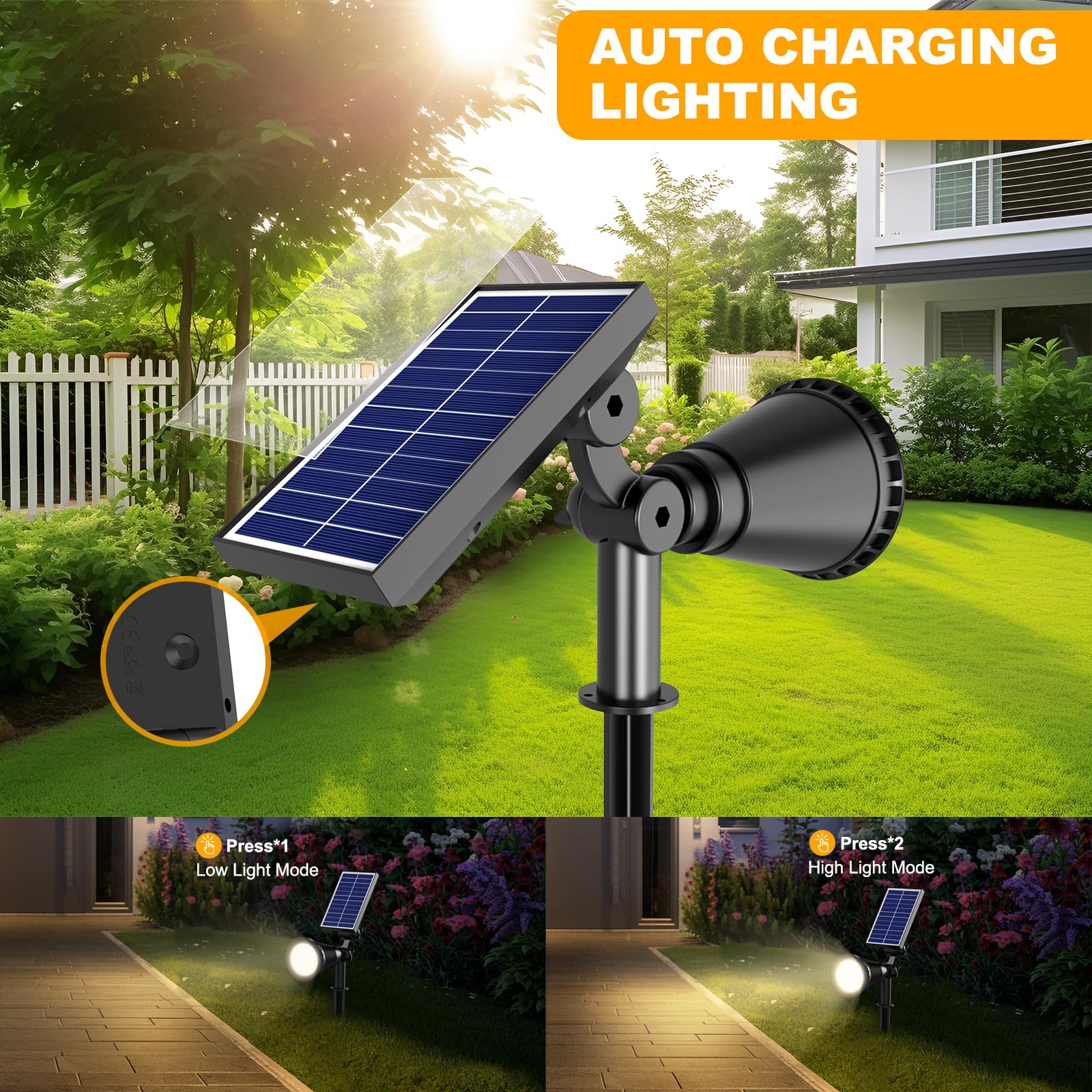 Apomao Solar Spot Lights Outdoor  36 Leds Solar Landscape Lighting With 2200Mah  Outdoor Lights Auto On/Off 2-In-1 Wall Or Ground Solar Powered For Yard Garden- 2 Pack (Warm White)