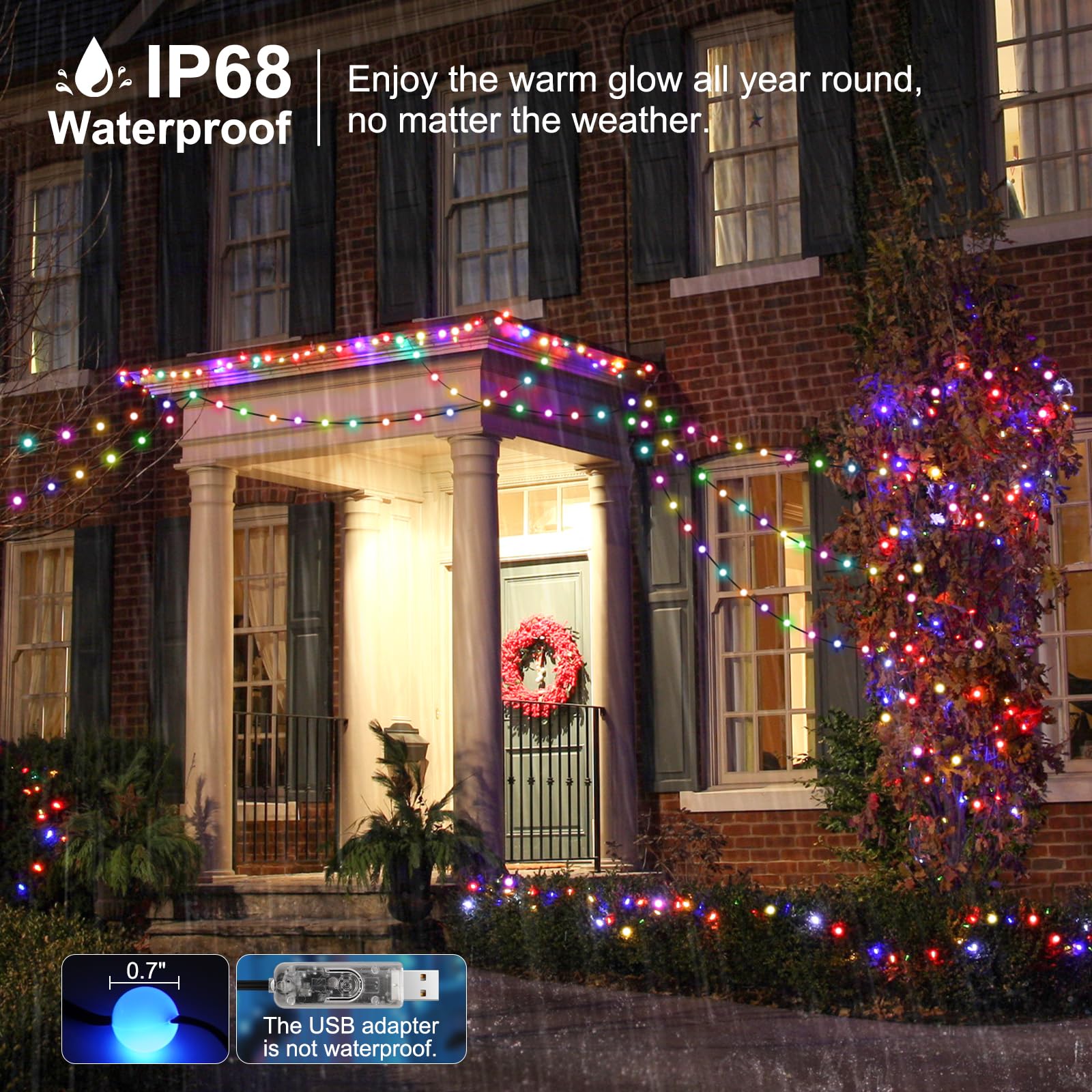 Reylax Usb Fairy Lights Plug In, 33Ft 66 Leds Twinkle String Lights, Dimmable Globe String Lights, Music Sync, Multicolor Christmas Lights Decor Indoor Outdoor, Timer, Work With App & Remote Control