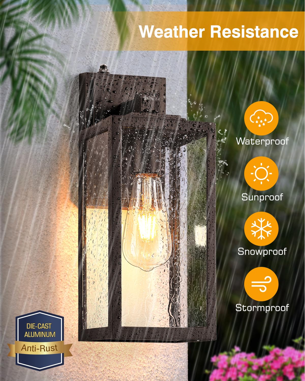 VIANIS Outdoor Wall Lantern Light Fixture, Oil Rubbed Bronze, 14in  Aluminum, Model V81381BR, Dusk to Dawn Sconce for Porch and Garage