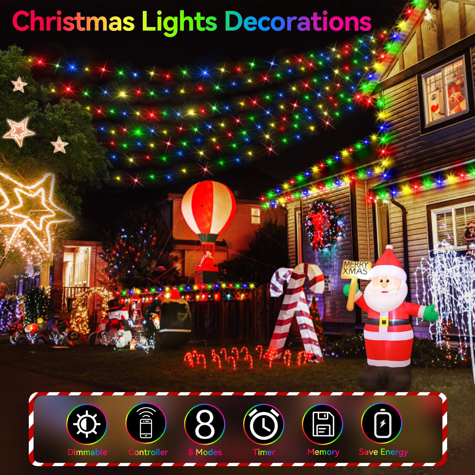 Hezbjiti 2 Pack 1000 Led 403 Ft Christmas String Lights Outdoor  8 Lighting Modes Ip44 Waterproof Fairy Lights With Timer And Dimmable Function For Party Tree Decorations (Multicolor  Green Wire)