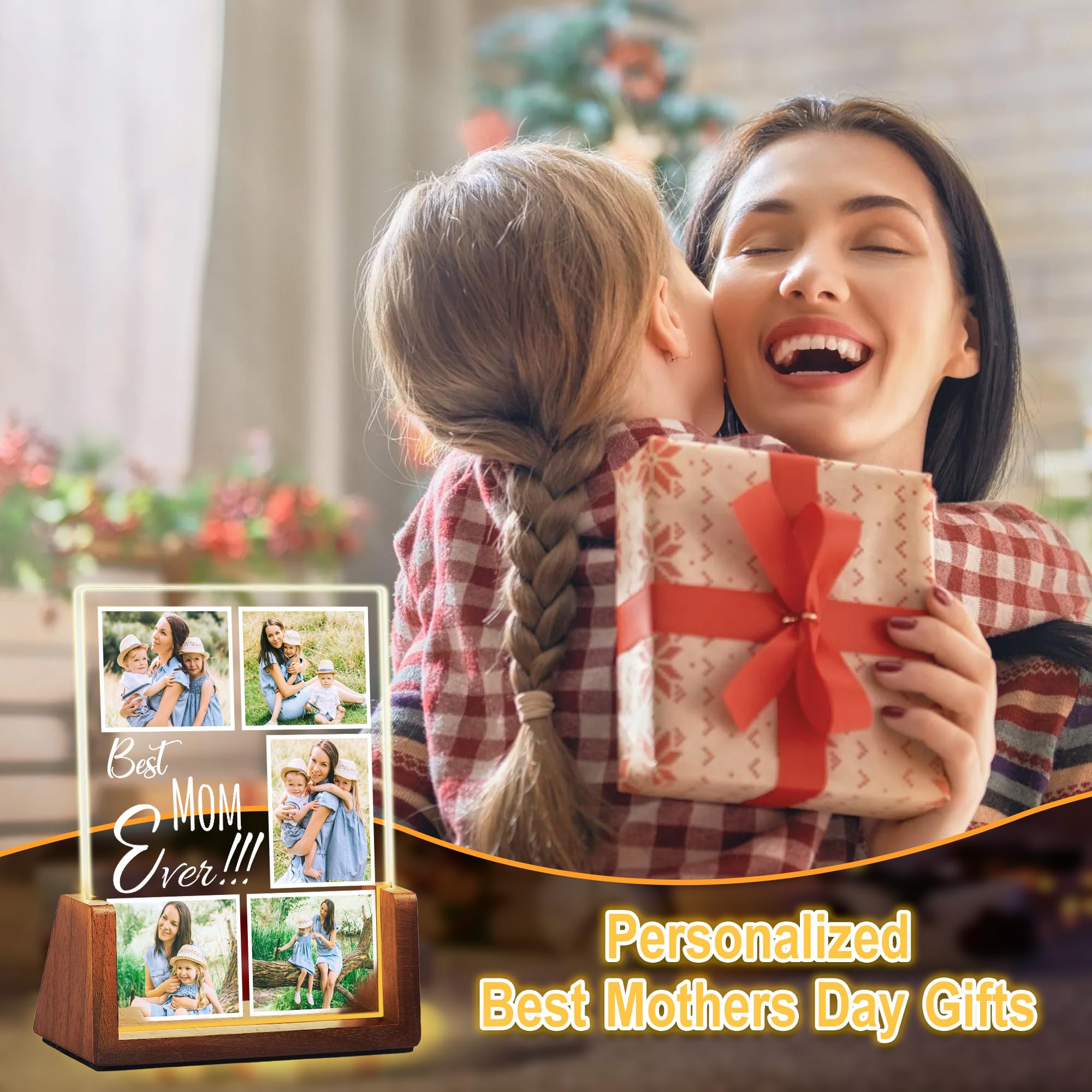 Maiwell Personalized Mothers Day Birthday Christmas Gifts For Mom Grandma Wife From Daughter Son Husband  Custom Led Night Light Up Picture Frame With Photo Name  Customized Best Mom Ever Gifts