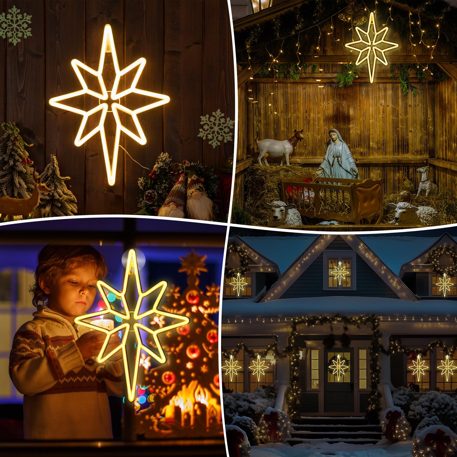 Enhon Bethlehem Star Window Light – 16 Inch USB/Battery Operated Acrylic Decor – Warm White, Christmas Neon for Indoor/Outdoor Use
