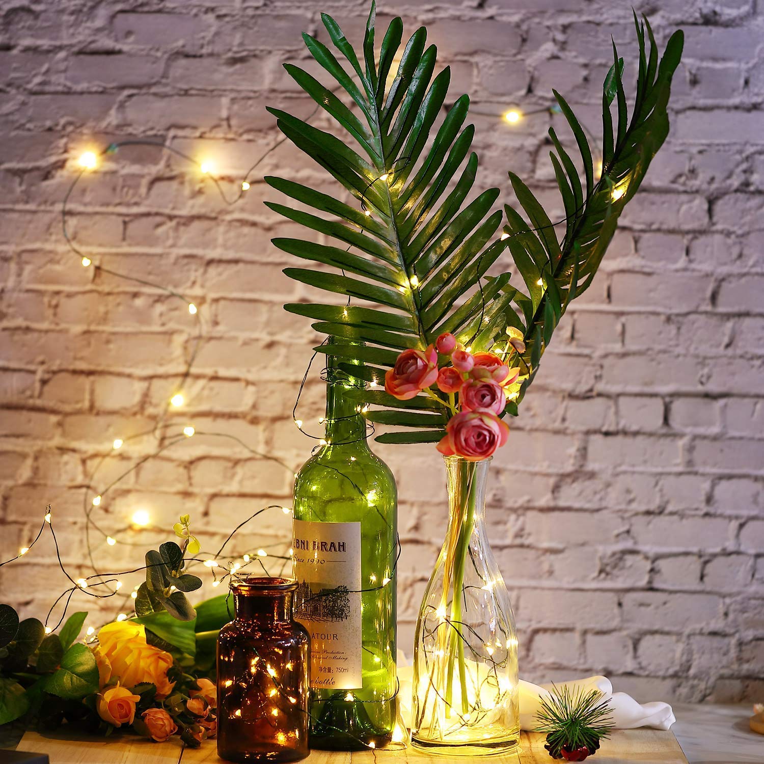 Battery Operated String Lights - 18Ft 50 Micro Leds Starry Lights Christmas Lights Fairy Lights Firefly Lights With Dark Green Copper Wire For Christmas Tree Wreath Diy Wedding, Waterproof, Warm White