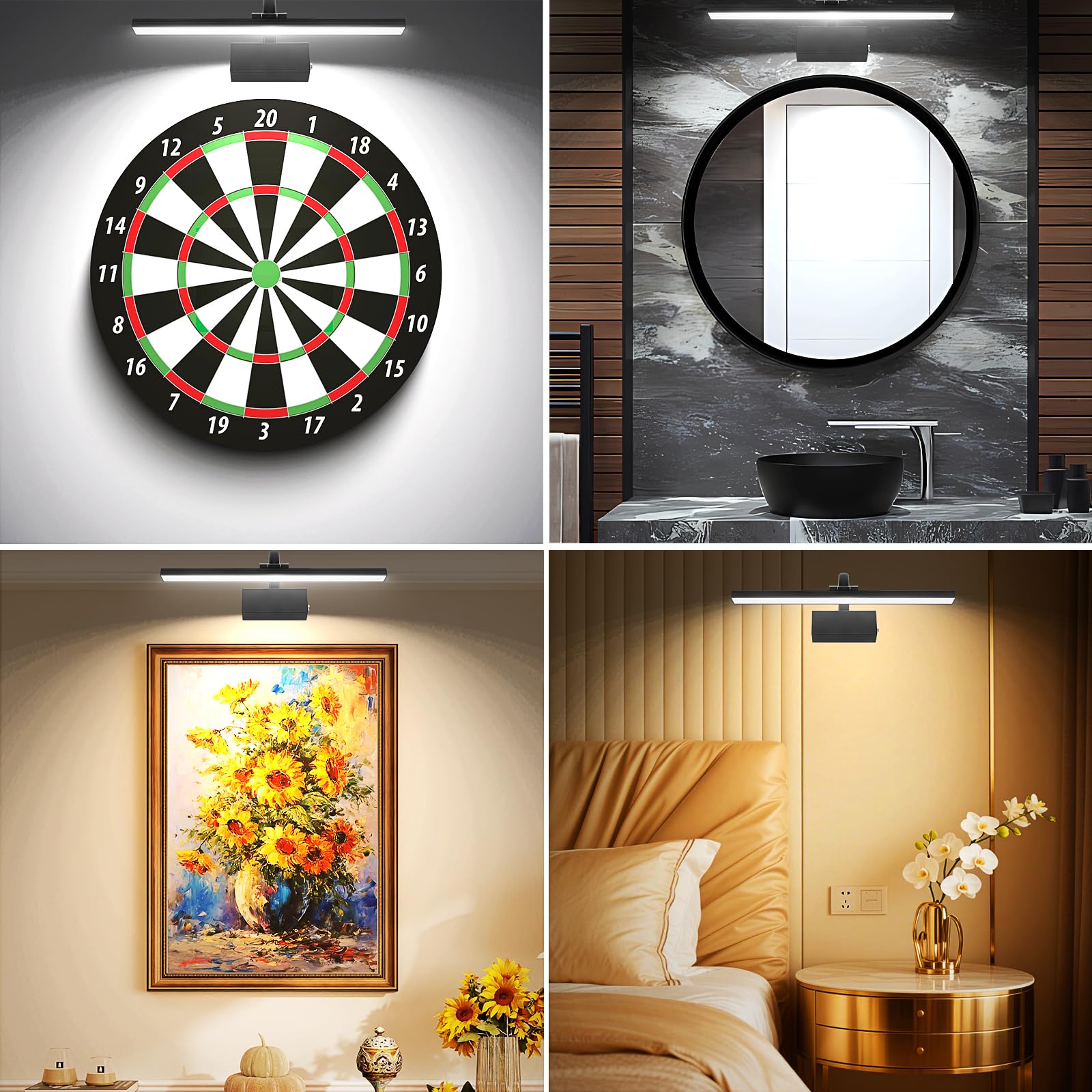 RAIFOOLLY Picture Light for Wall, Battery Operated, Remote Dimmable, 3 Modes, Iron, L-16in, Black, Model RF00181