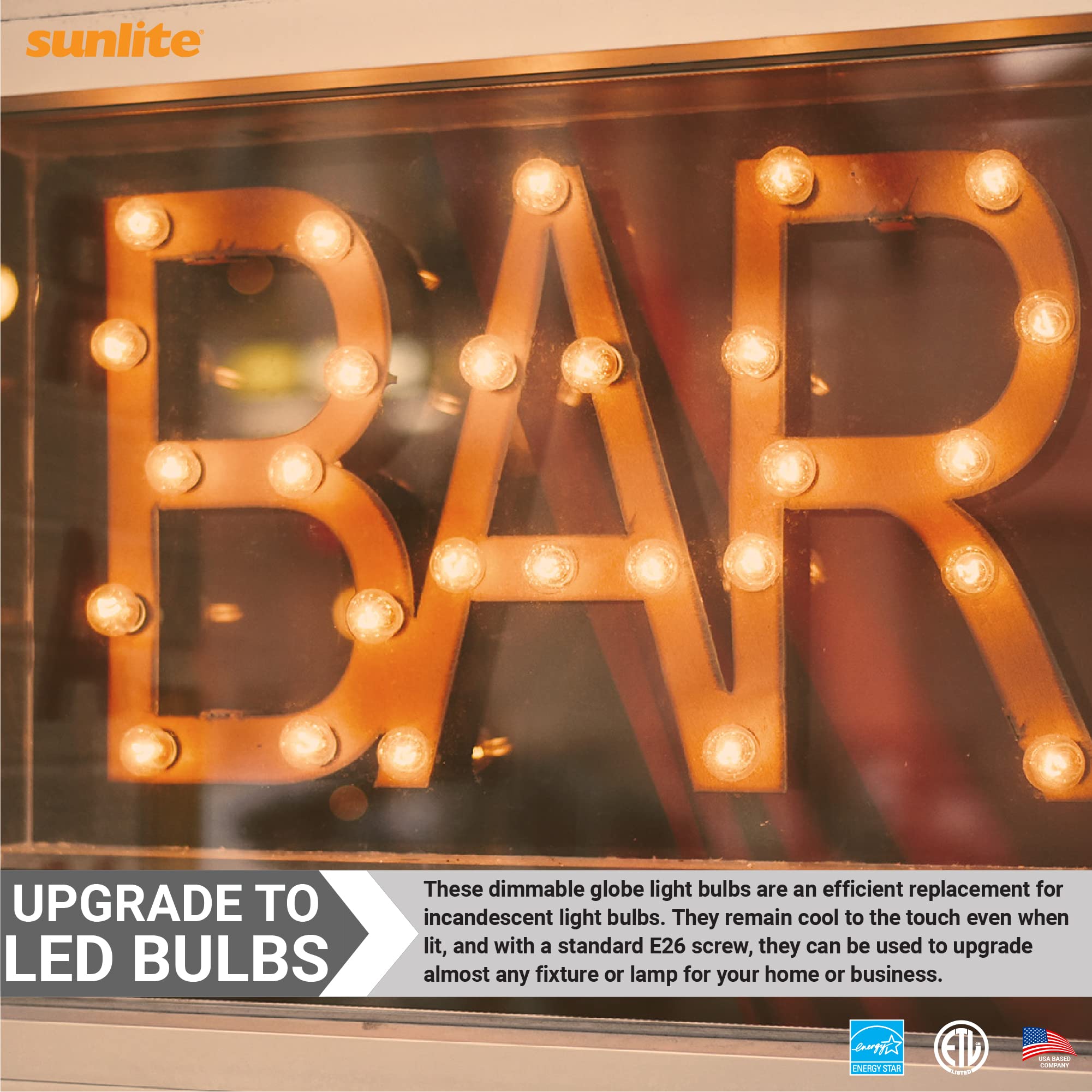 Sunlite G16 LED Dimmable Decorative Globe Vanity Light Bulbs, Frosted, 7W (60W Equiv.), 500 Lumens, Medium E26 Base, Mirror Ligh