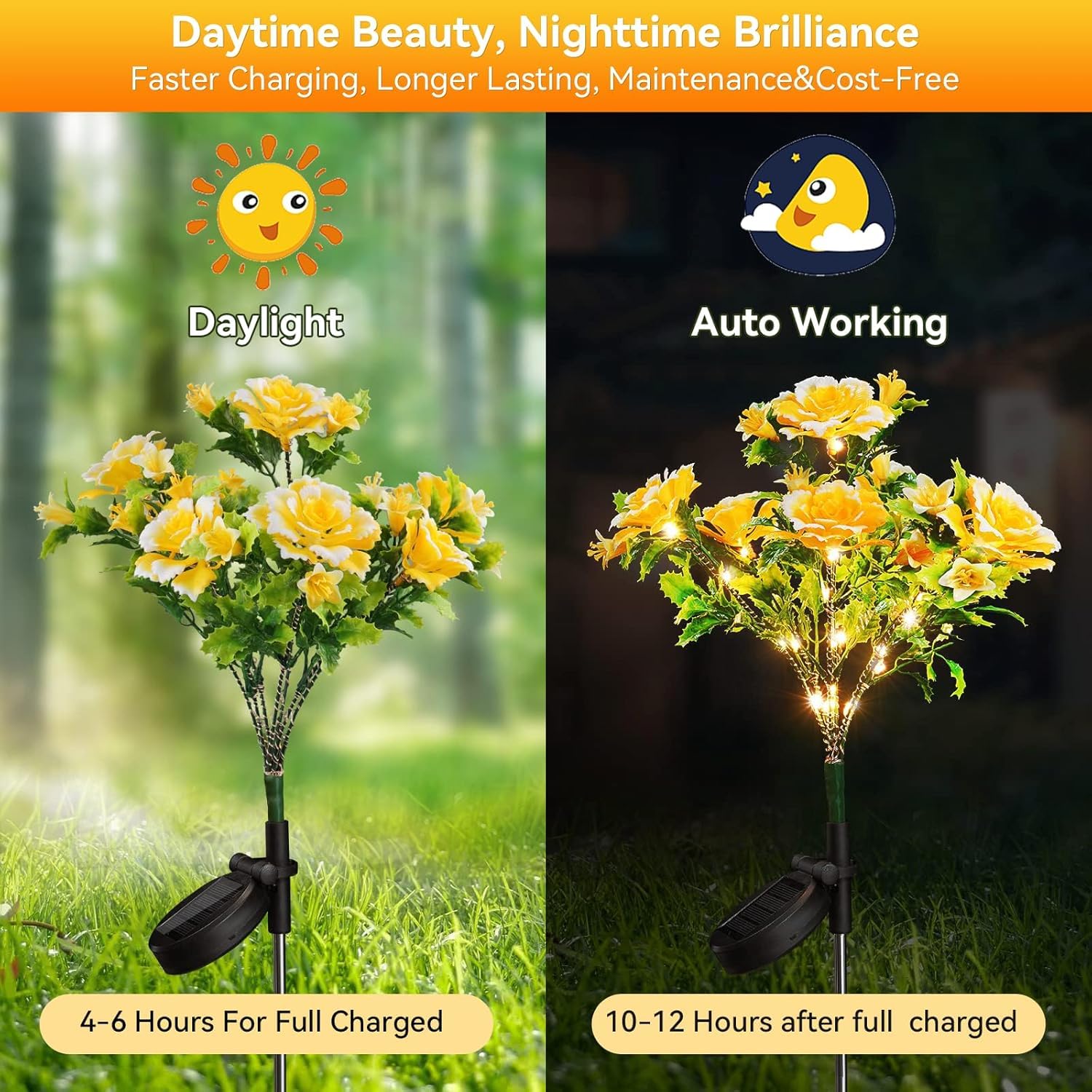 Neporal Solar Flowers Outdoor Garden Waterproof Ip65, 7-Stems Yellow Carnation Solar Decorative Lights Outdoor For Outdoor Garde