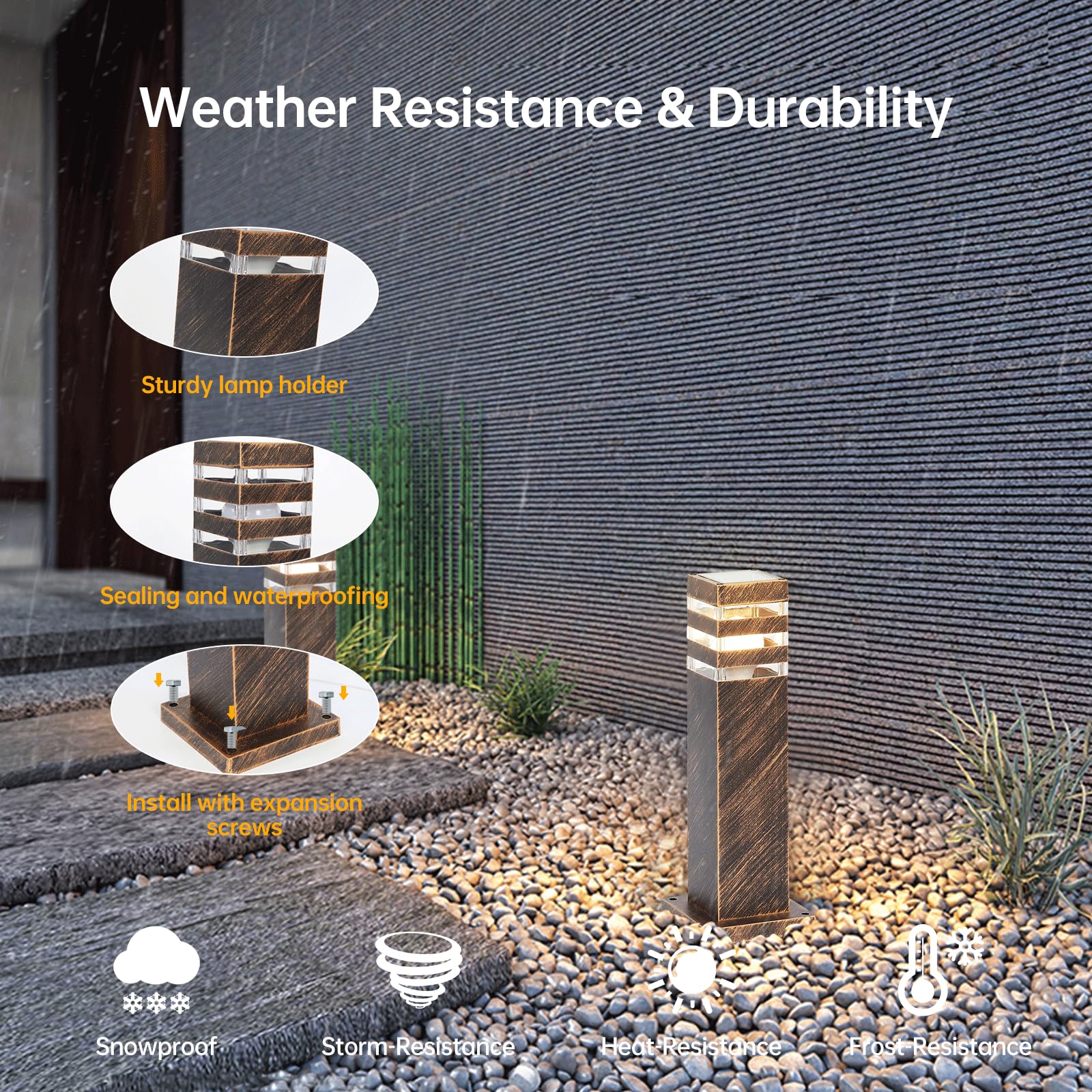 Slawa Bronze Outdoor Pathway Lights, Ip65 Waterproof Aluminum Pillar Lamps For Yard & Patio