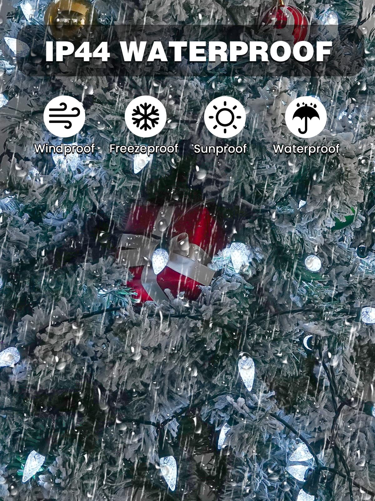 2 Pack C6 Christmas Lights Outdoor Indoor  Total 200 Led 66 Ft Connectable Christmas String Lights With Timer & 13 Modes  Waterproof Twinkle Light For Xmas Tree Party Wedding Decorations (Cool White)