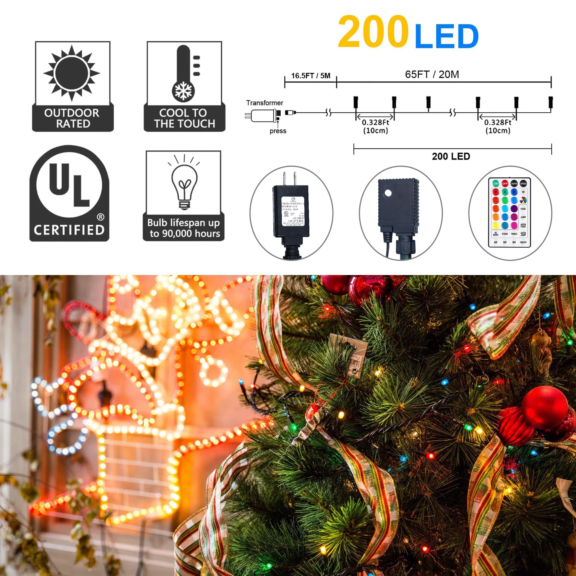 Weillsnow Color Changing Christmas Lights, 66Ft 200 Led Rgb String Lights With Remote & Timer, Fairy Lights For Indoor Outdoor Xmas Tree Party Wedding Christmas Decorations