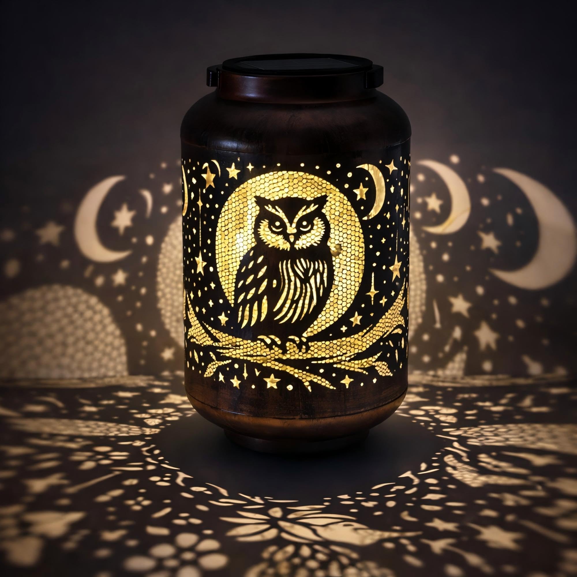 Solar Lanterns Outdoor Waterproof - Retro Metal Hanging Solar Lights with Owl Hollow-Out Pattern, Decorative Garden Decor for Ou
