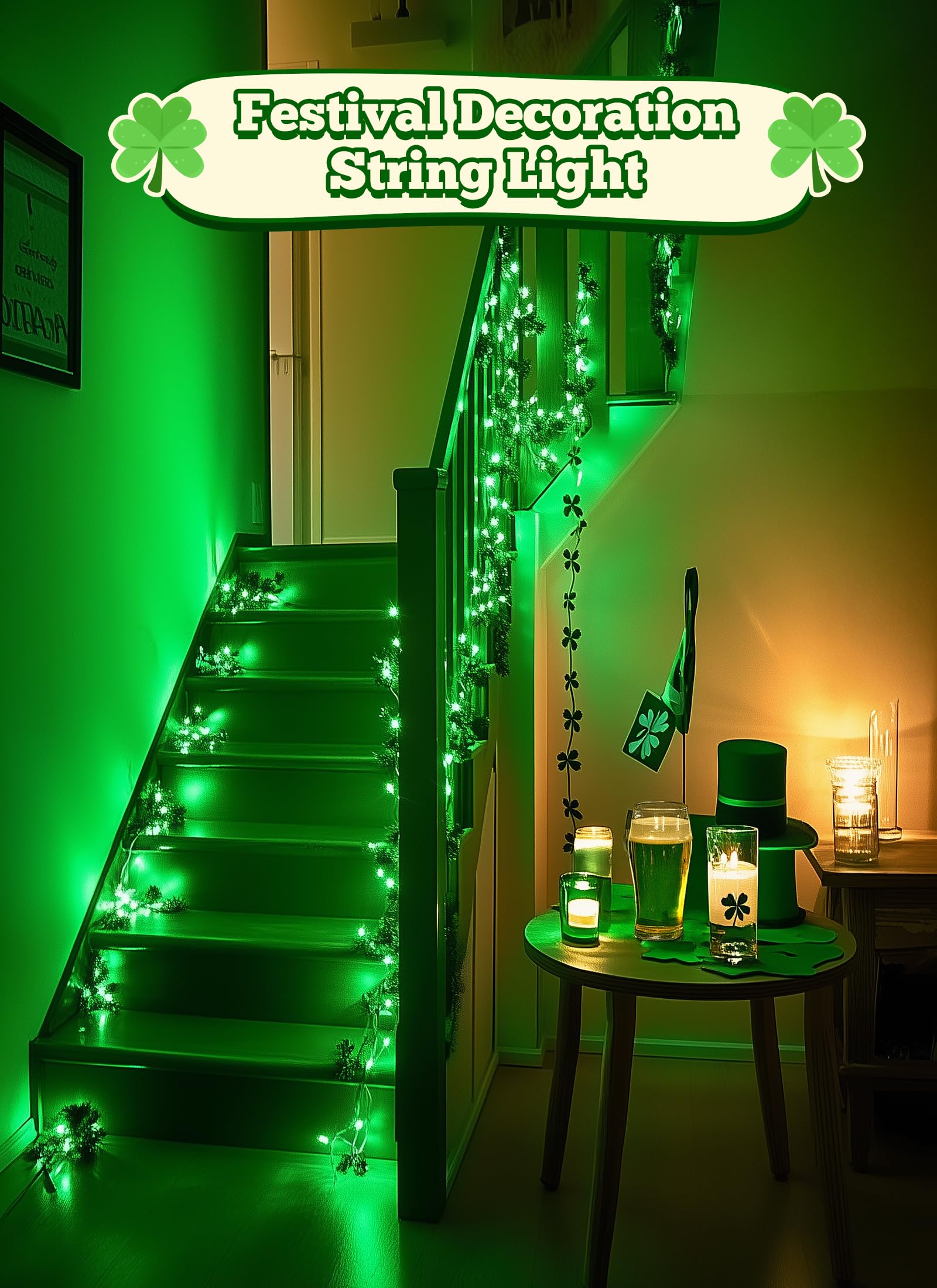 St. Patrick'S Day Green Mini Lights, 8Ft 20 Led Battery Operated String Lights With Timer, Christmas Tree Lights For Indoor Outdoor Bedroom Wedding Party Holiday Xmas Decoration