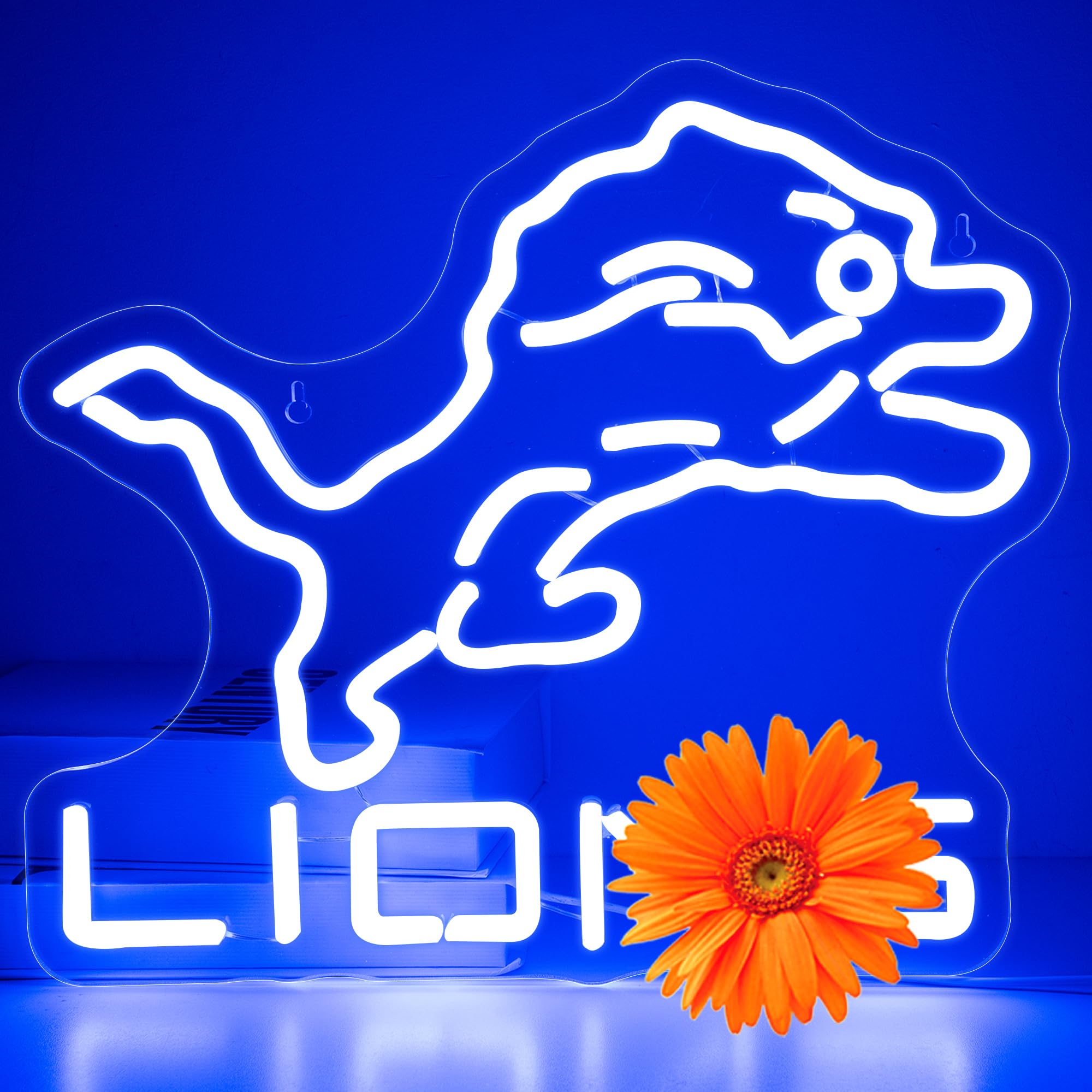 Ftmggdg Lions Neon Football Sign - Led Sports Decor Light For Man Cave, Bedroom, Club, 14.6X12.