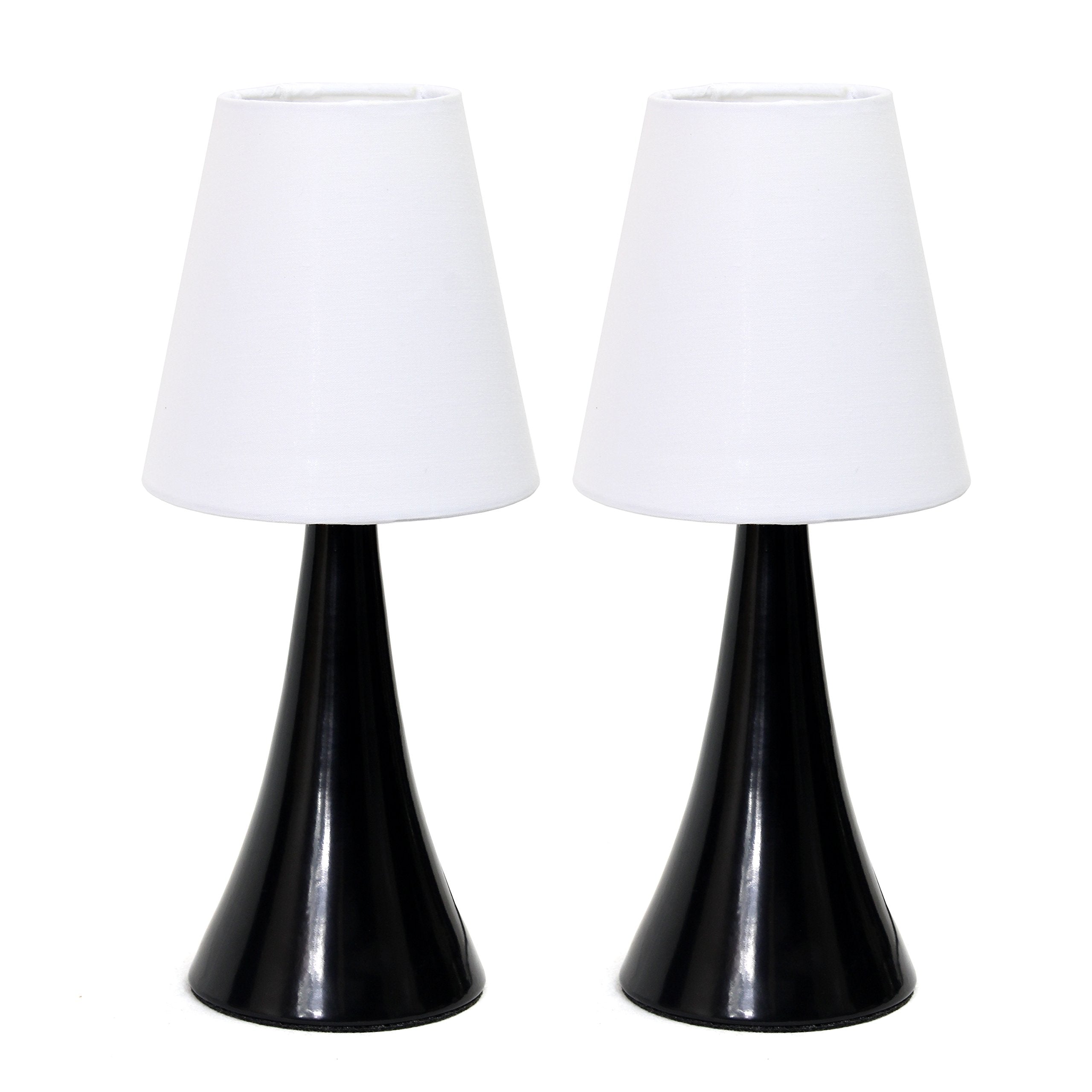 Simple Designs Lt2042-Blk-2Pk 12" Valencia 2 Pk Contemporary 4 Settings Touch Metal Mini Tapered Table Lamp Set W Fabric Shades For Décor,Nightstand,End Table,Bedroom,Living Room,Office,Foyer,Blk Wht