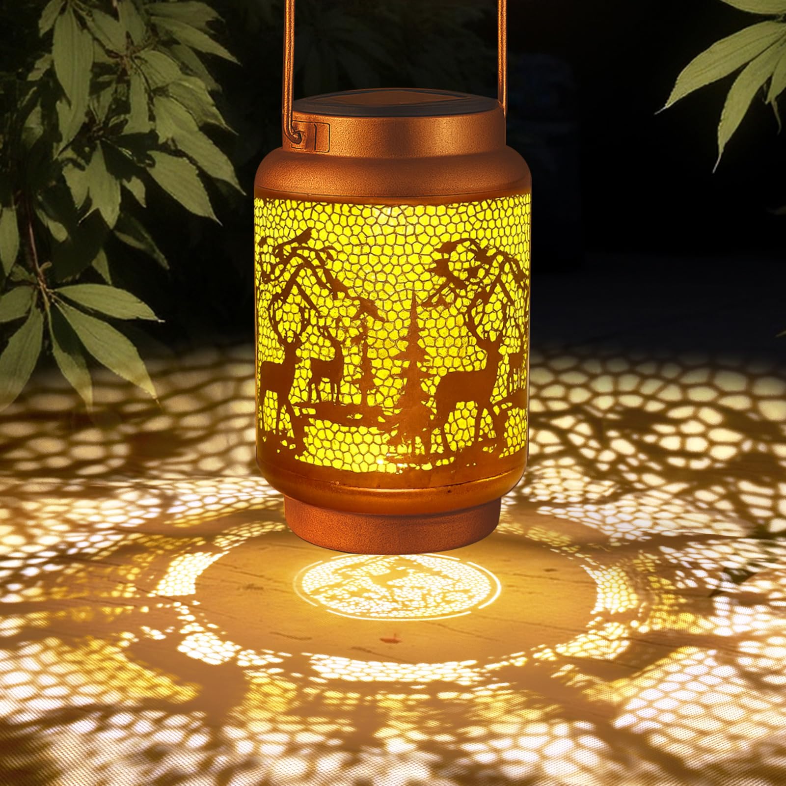 HOFLYW Solar Lantern - Outdoor Waterproof Metal Garden Decor, Bronze, Model CL-XHTYD-1-1-1