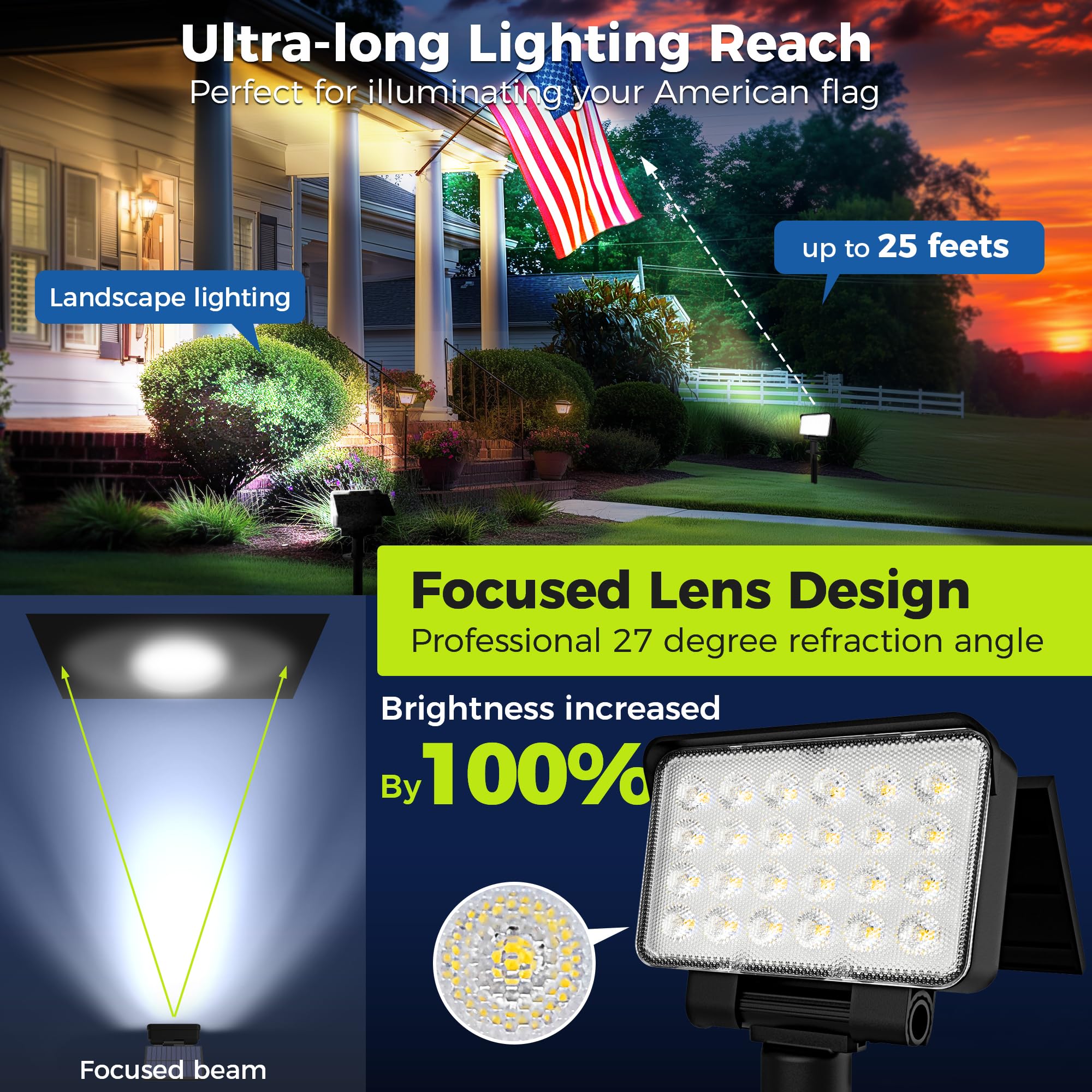 AUDERWIN Solar Spot Lights Outdoor Waterproof 4 Pack Natural Light Model 9792 for Garden, Yard, Tree, House, Landscape Uplighting