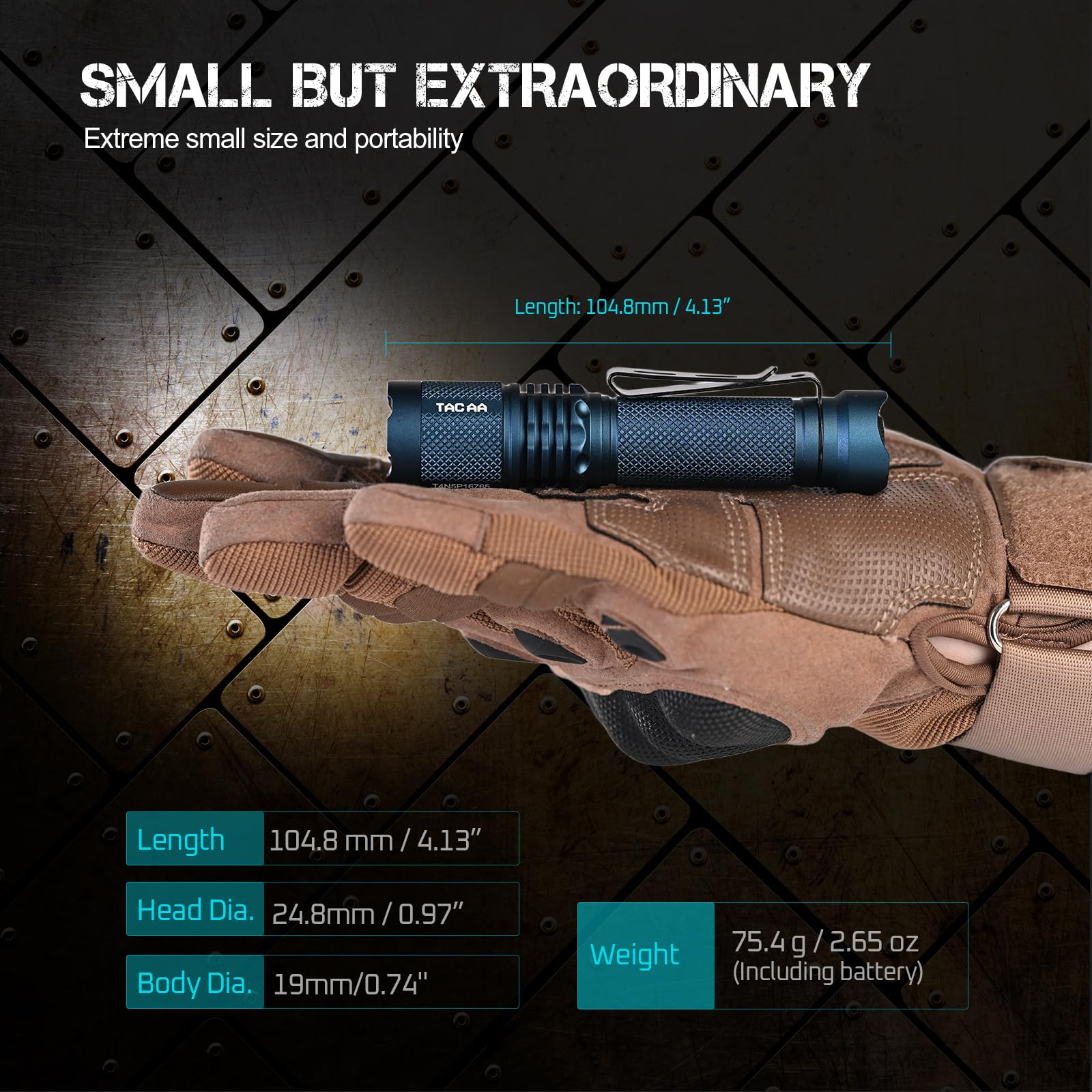 ACEBEAM TAC AA 2.0 Flashlight - 900 Lumens, 360m Range, Blue, Tactical EDC, Rechargeable, 6 Modes - Compact Mini for Camping & Home