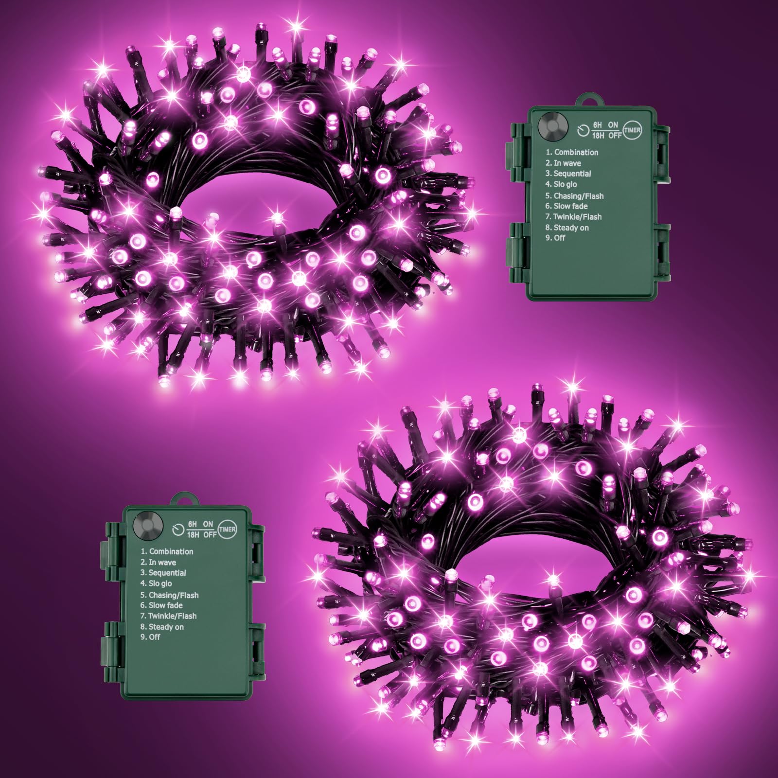 FFZZKJ Pink Christmas Lights Outdoor Battery Operated String Lights Total 100LED 33Ft with Timer 8 Modes 16.4Ft*2 Waterproof Outdoor Indoor for Christmas Decor  Pink  2-Pack