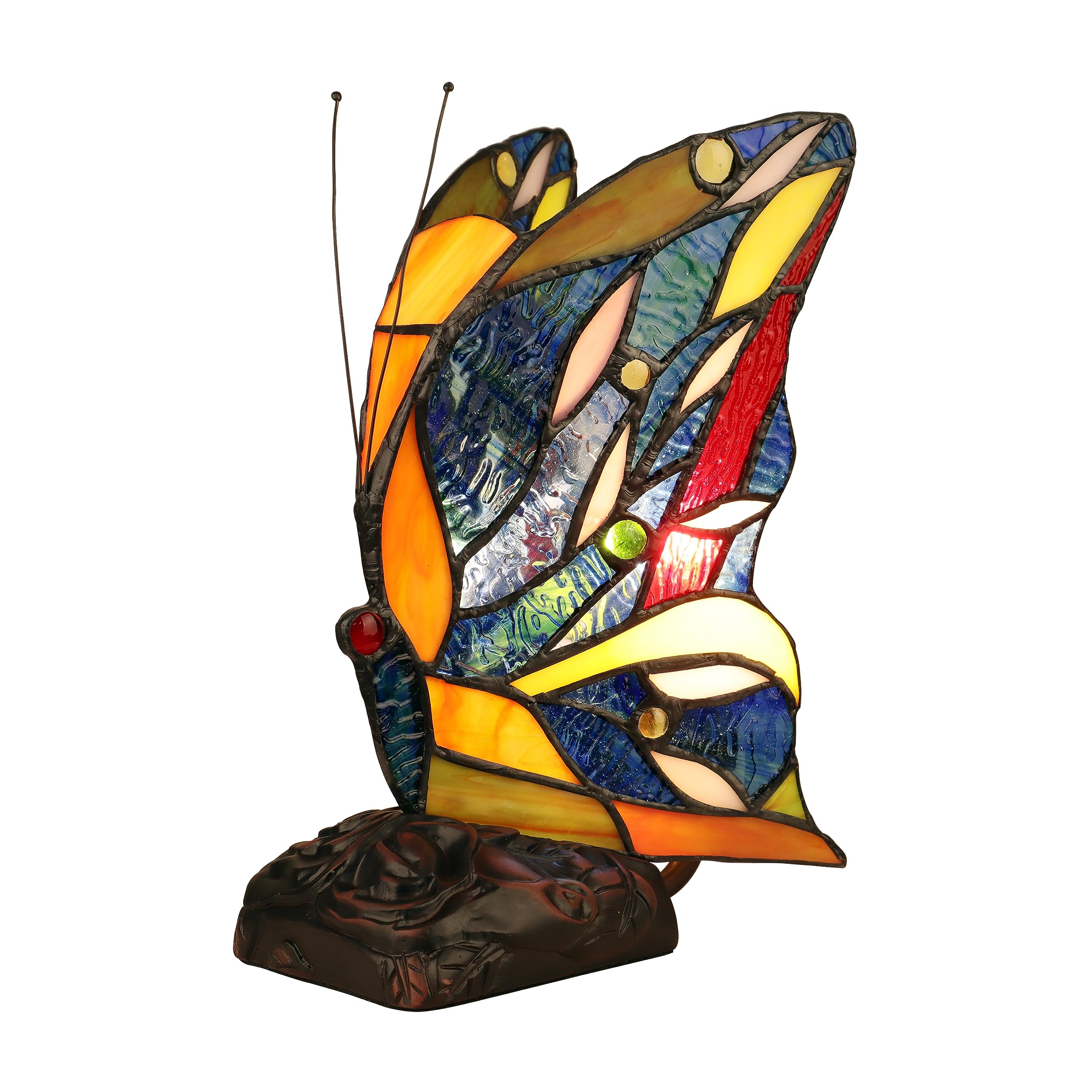 Chloe Lighting Tiffany-Style Butterfly Accent Table Lamp, 10in Tall, Antique Dark Bronze, Multicolor, Model CH30277BB05-NL1