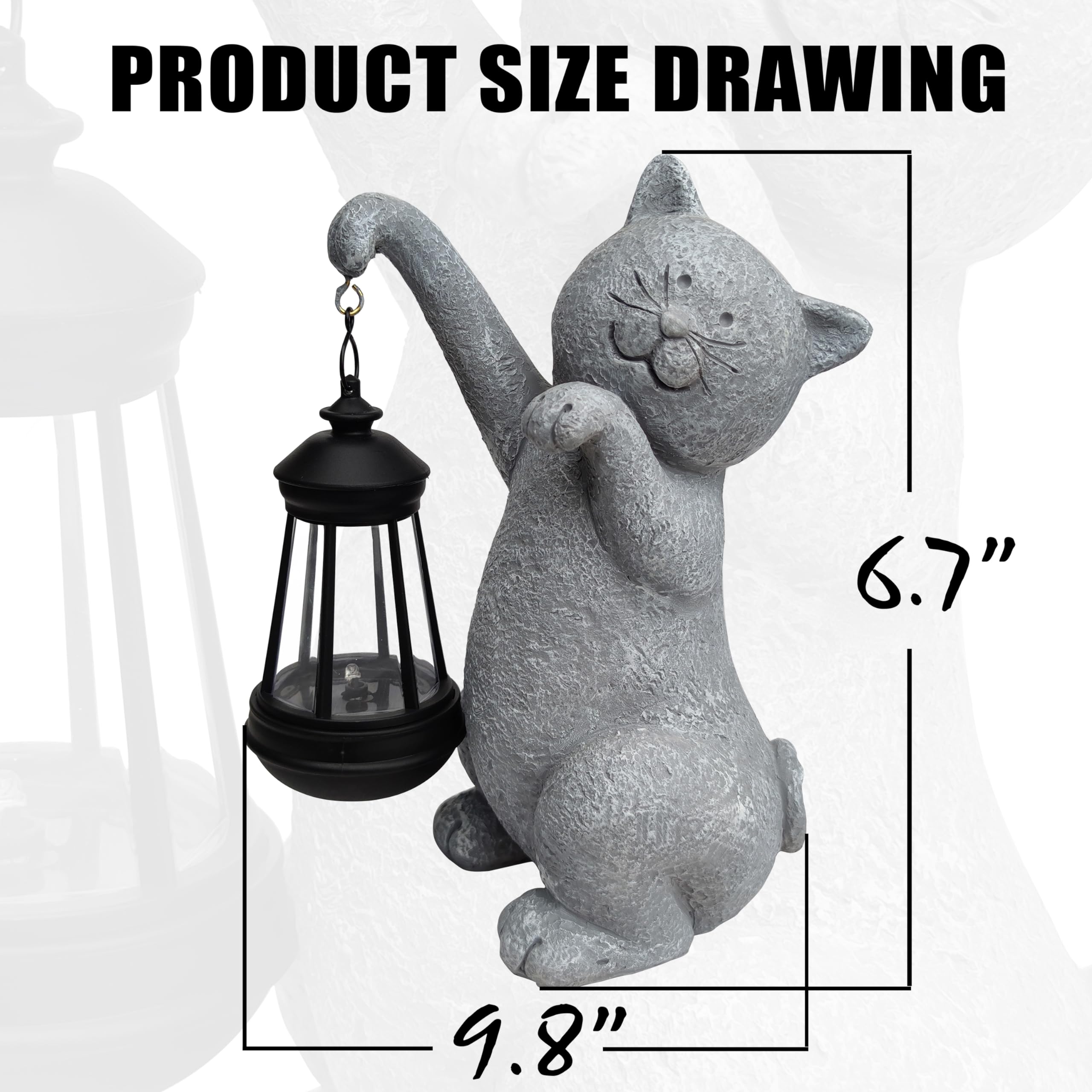 Qobumy Cat Solar Garden Statue, Resin Cat Figurine Decoration With Solar Lights Lantern, Outdoor Lawn Garden Statue Decor Art Fo