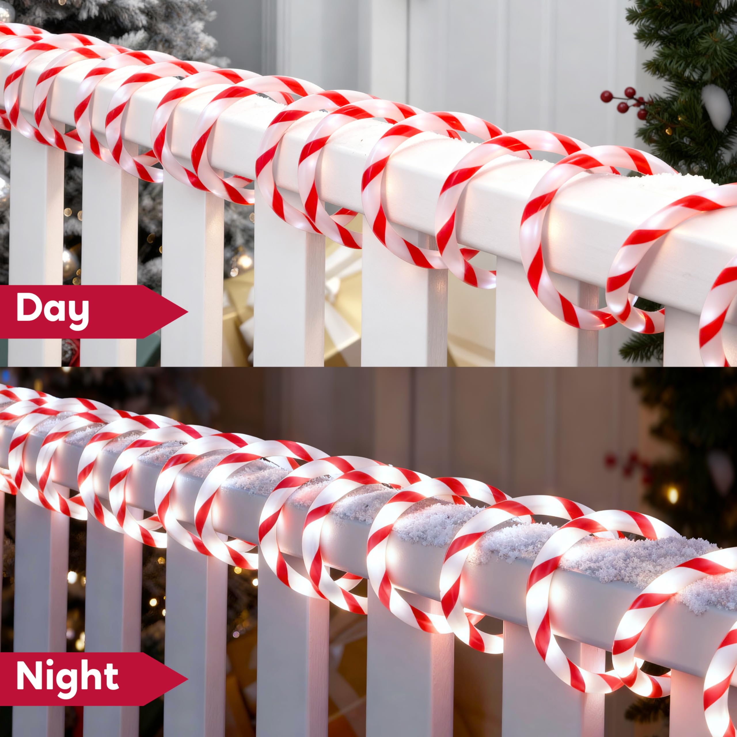 Joiedomi LED Candy Cane Rope Lights, 40FT Waterproof Christmas Decor, Red & Cool White, Model GVL-13-360/10F