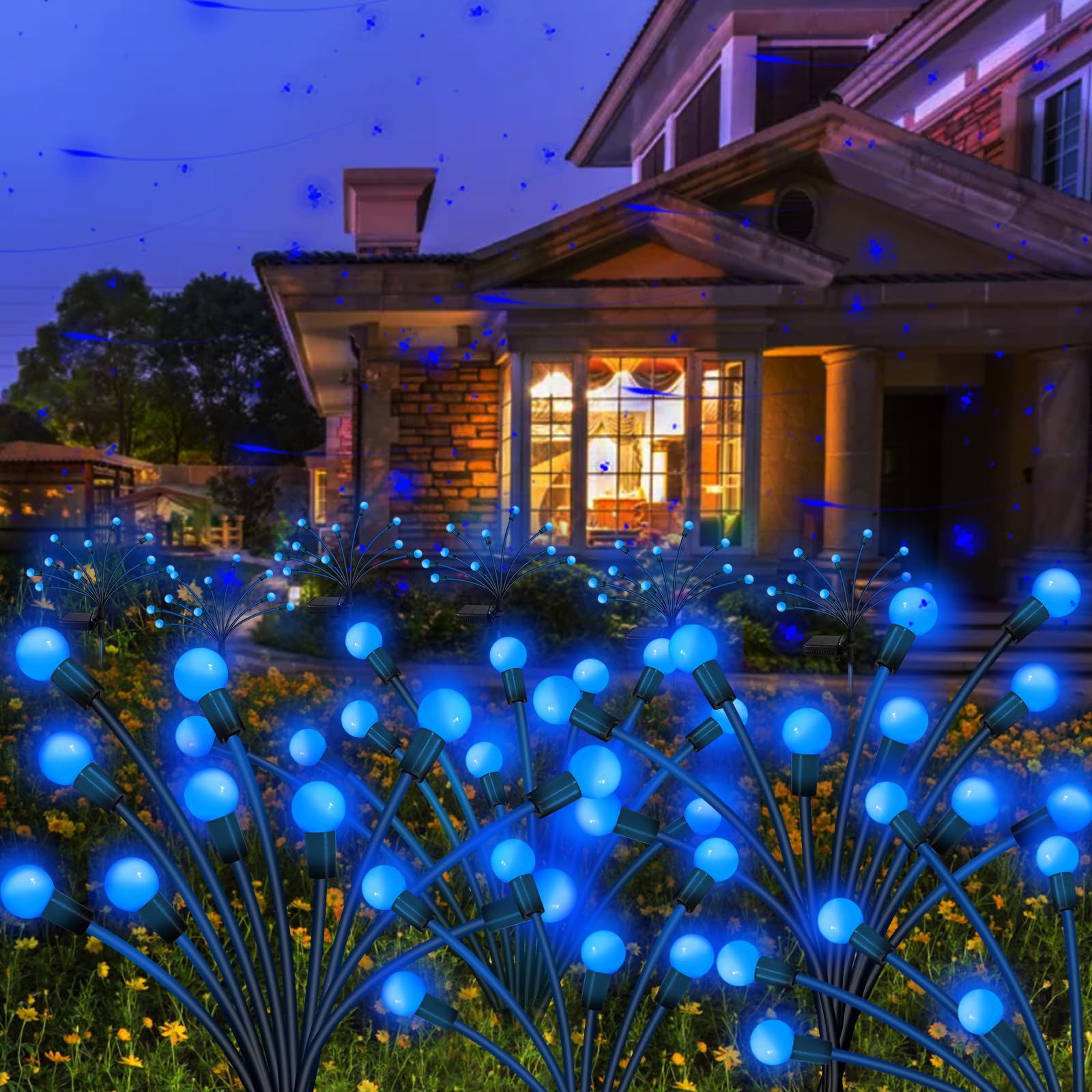 Kohlrabi Solar Garden Lights, 60 LED Blue Firefly Lights, Waterproof, 6 Pack