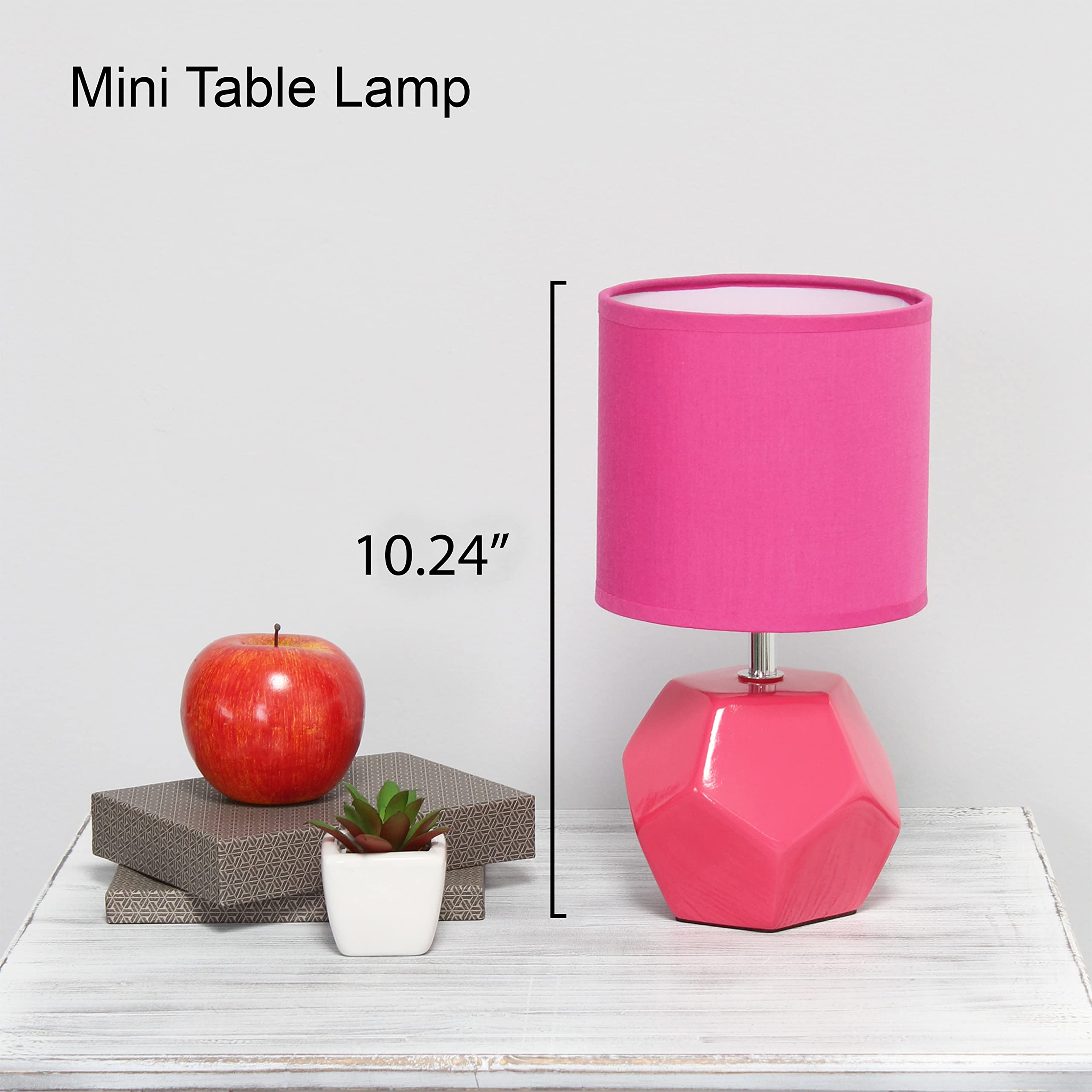 Simple Designs Lt2065-Pnk Mini Table Lamp, Pink Ceramic Shade, 5.5X5.5X10.4
