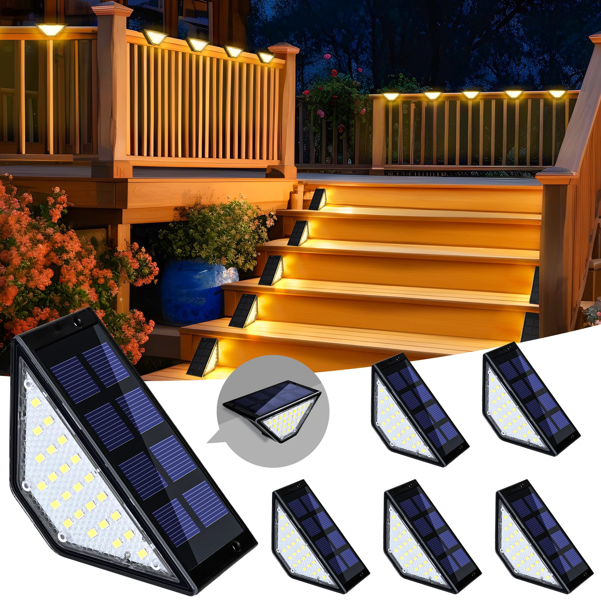 SOLPEX Solar Step Lights for Outside, 24 LEDs Solar Fence Lights Outdoor Waterproof Decor for Stair, Step, Deck, Fence, Front Po