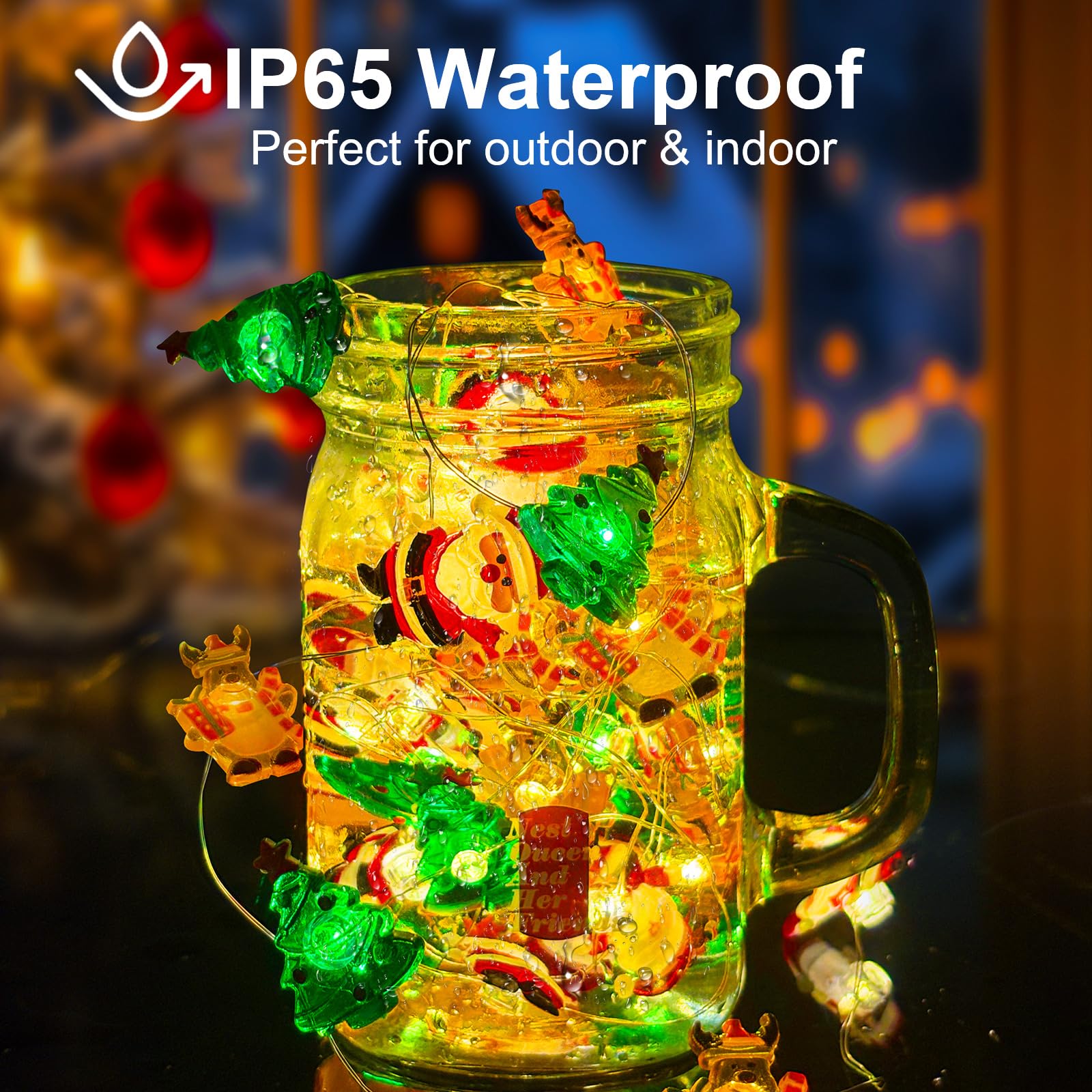 Aogist 50Led Christmas Fairy Lights - 16Ft Super Bright 3D Santa Claus Christmas Tree Deer String Lights Battery Operated Decor For Indoor/Outdoor Party Home Bedroom Yard Windows Doors Winter Decor