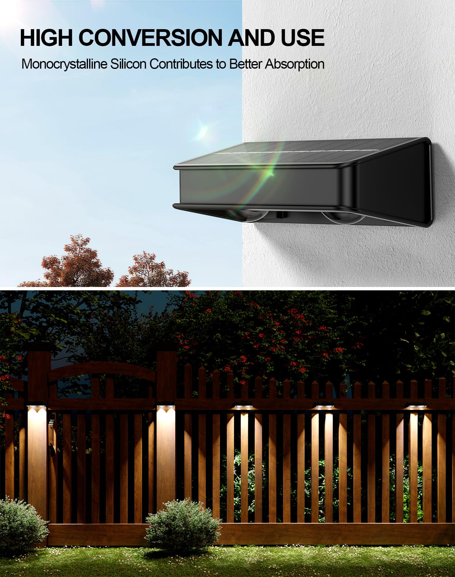 KIALUSH Solar Fence Lights 10 Pack, Waterproof LED, 9 Color Modes, Black, IP65, Model KF04H-2