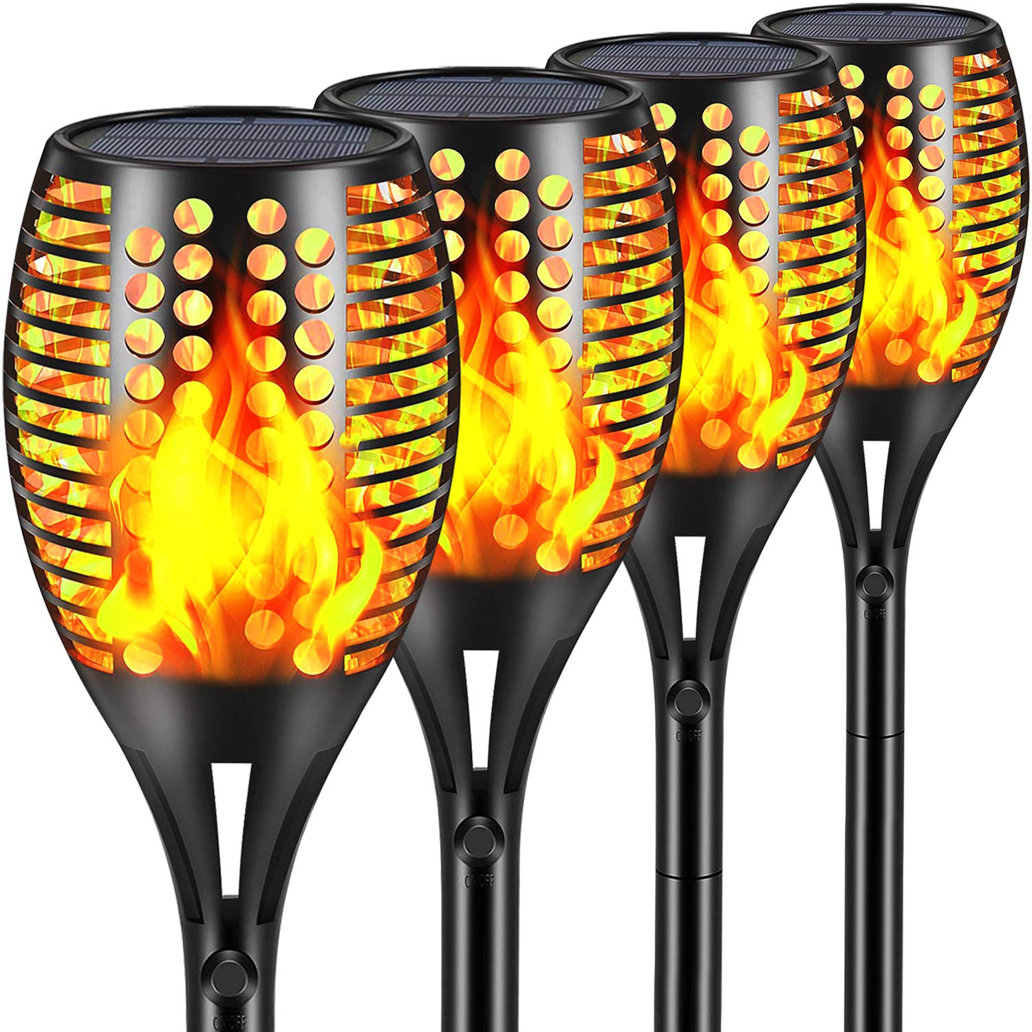 Fitybow Solar Torch Lights Outdoor, Waterproof Dancing Flame Lights For Garden Patio Decor - 4 Pack, Large