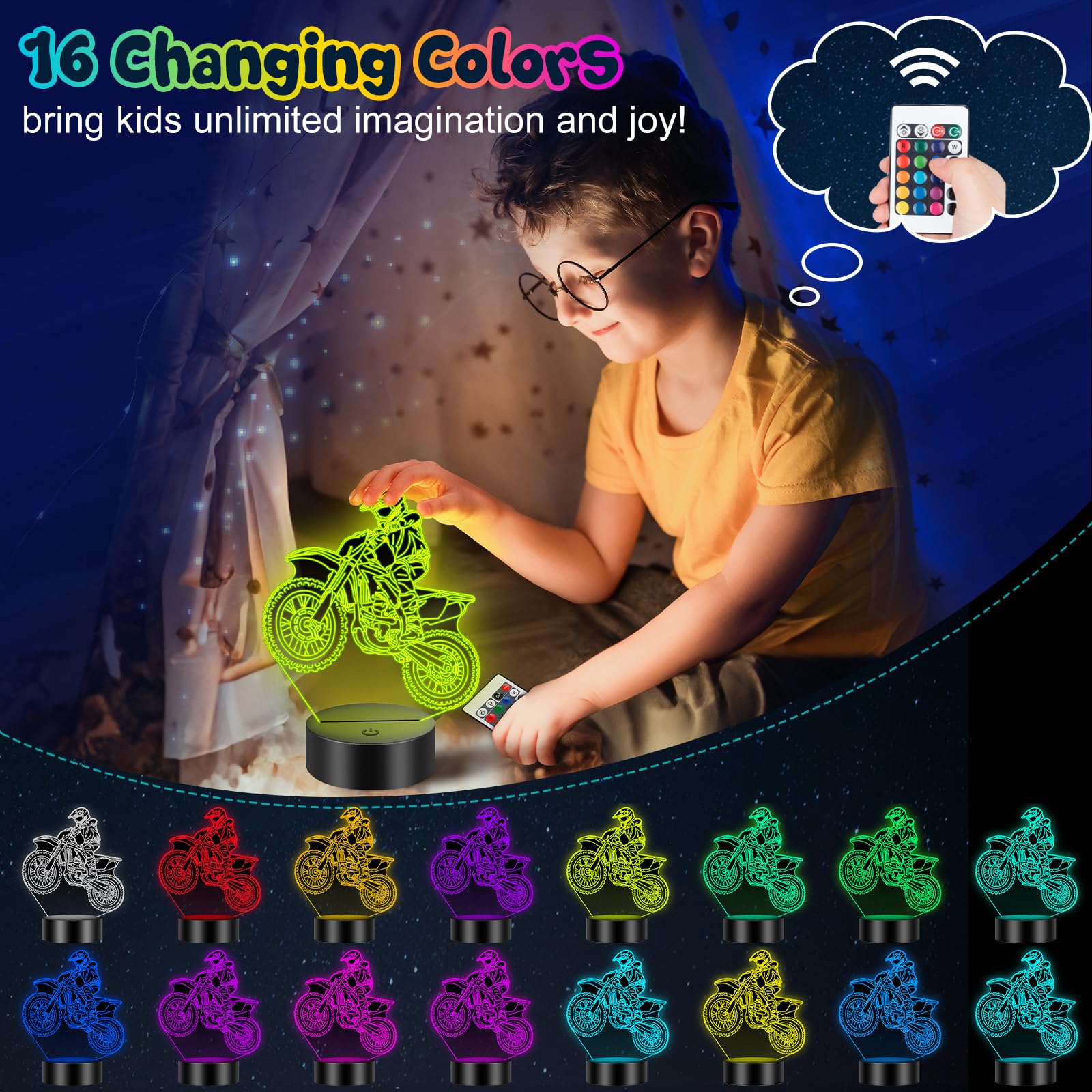 Linkax 3D Illusion Night Light & Soccer Gift For Teens  Boys & Kids - 8 To 12 Year Olds - Football Accessories & Room Decor (Bike)