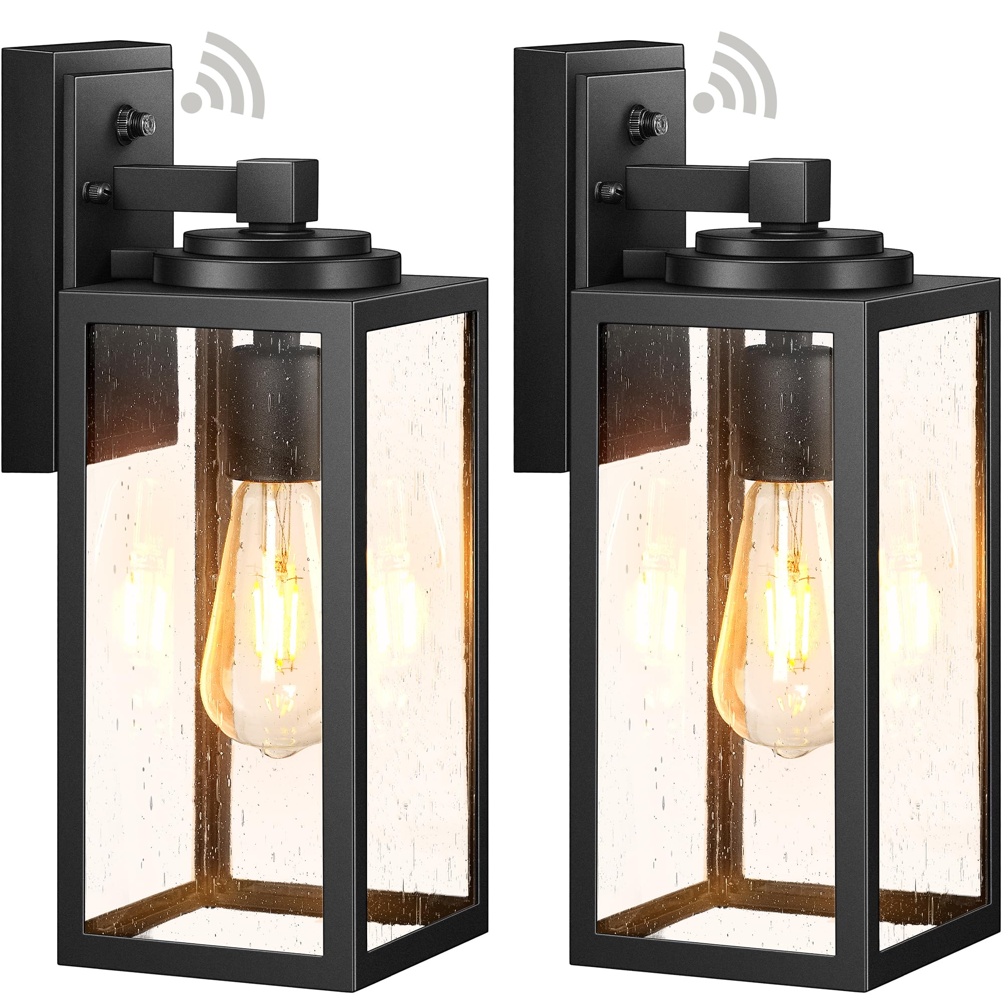 VIANIS 14.5'' Large Dusk to Dawn Outdoor Lighting, Black Modern Exterior Lighting Fixtures with Tempered Glass, Anti-Rust Porch 