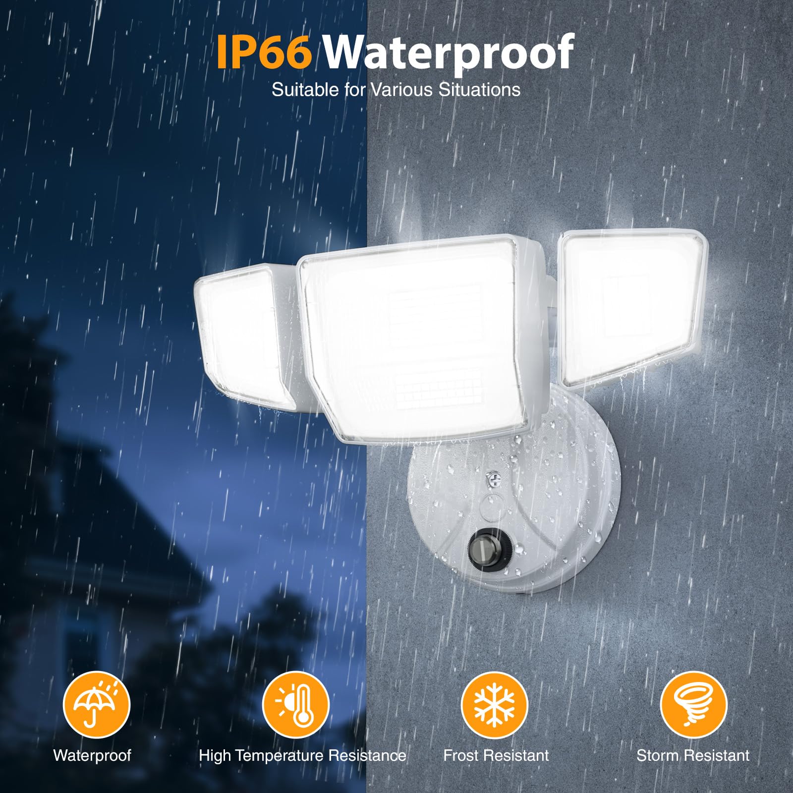 Onforu Dusk To Dawn Outdoor Lighting 90W 10000Lm Flood Lights Outdoor Ip66 Waterproof White Led Security Light With Photocell 6500K Daylight 4 Heads Exterior Light Fixture For Yard Patio Garden