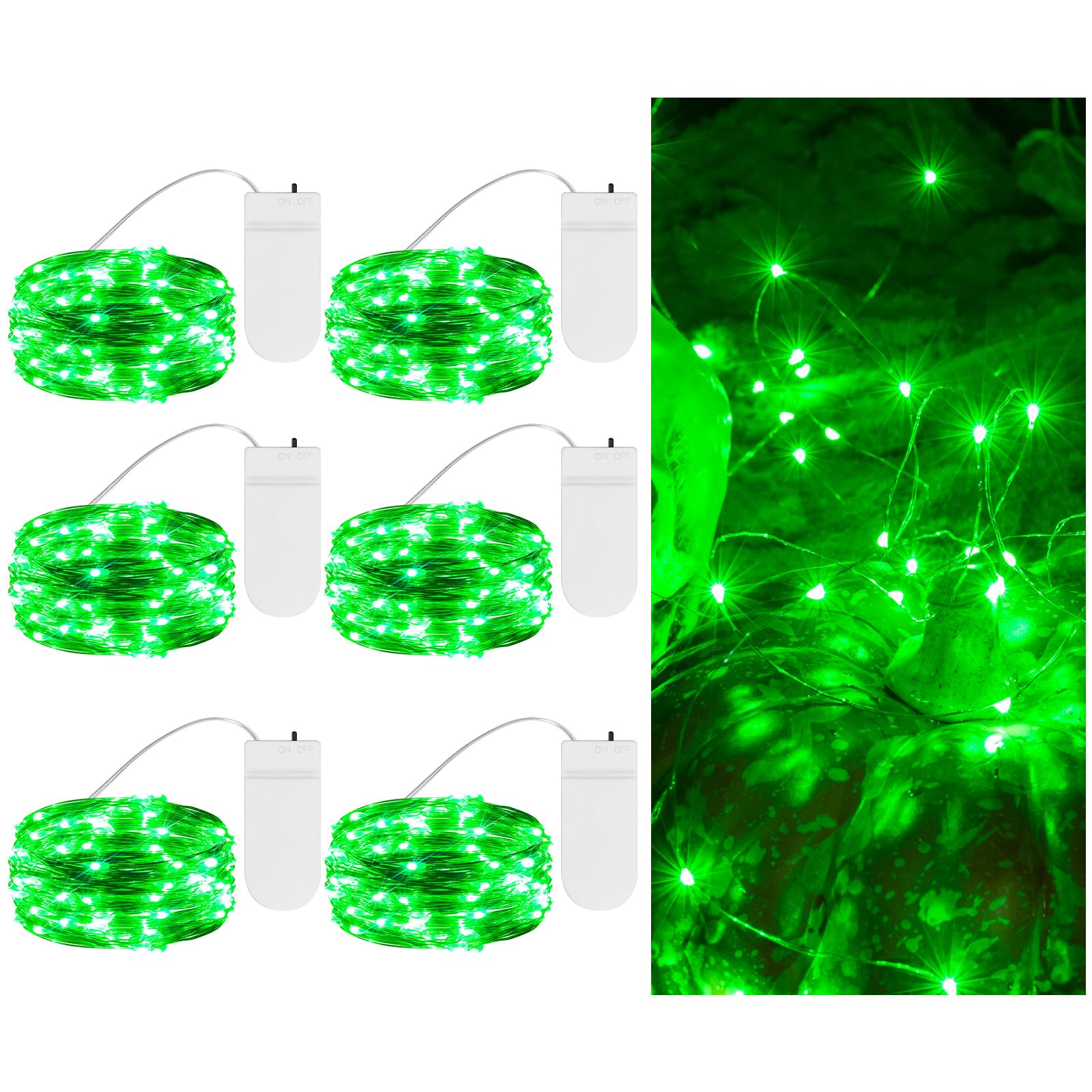 TingMiao Halloween Green Fairy Lights Battery Operate,7.2ft 20 LEDs String Lights Silver Copper Wire for Hallowen Christmas DIY 