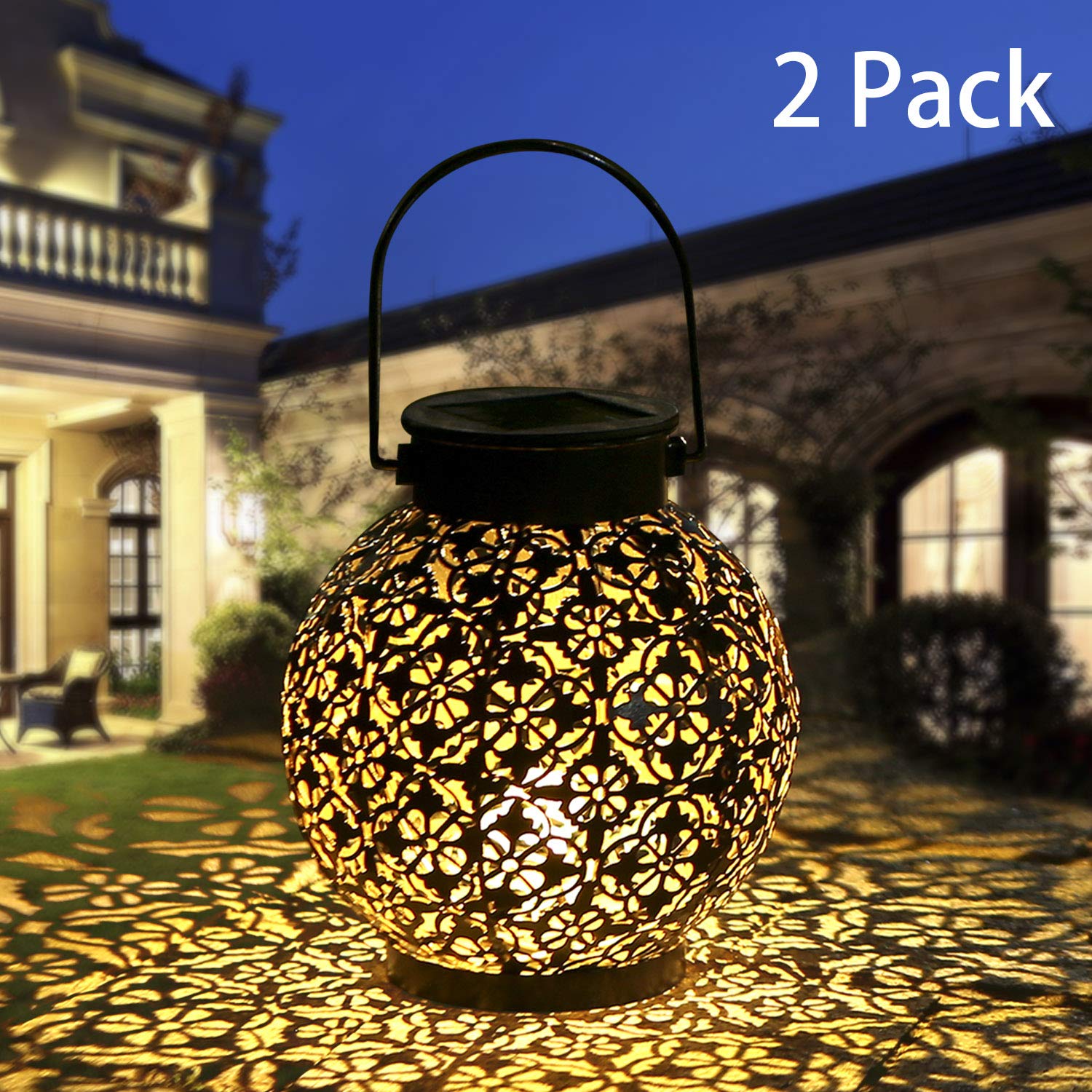 Tomshine Solar Lanterns Outdoor Hanging Lights Metal Waterproof 2 Pack Bronze