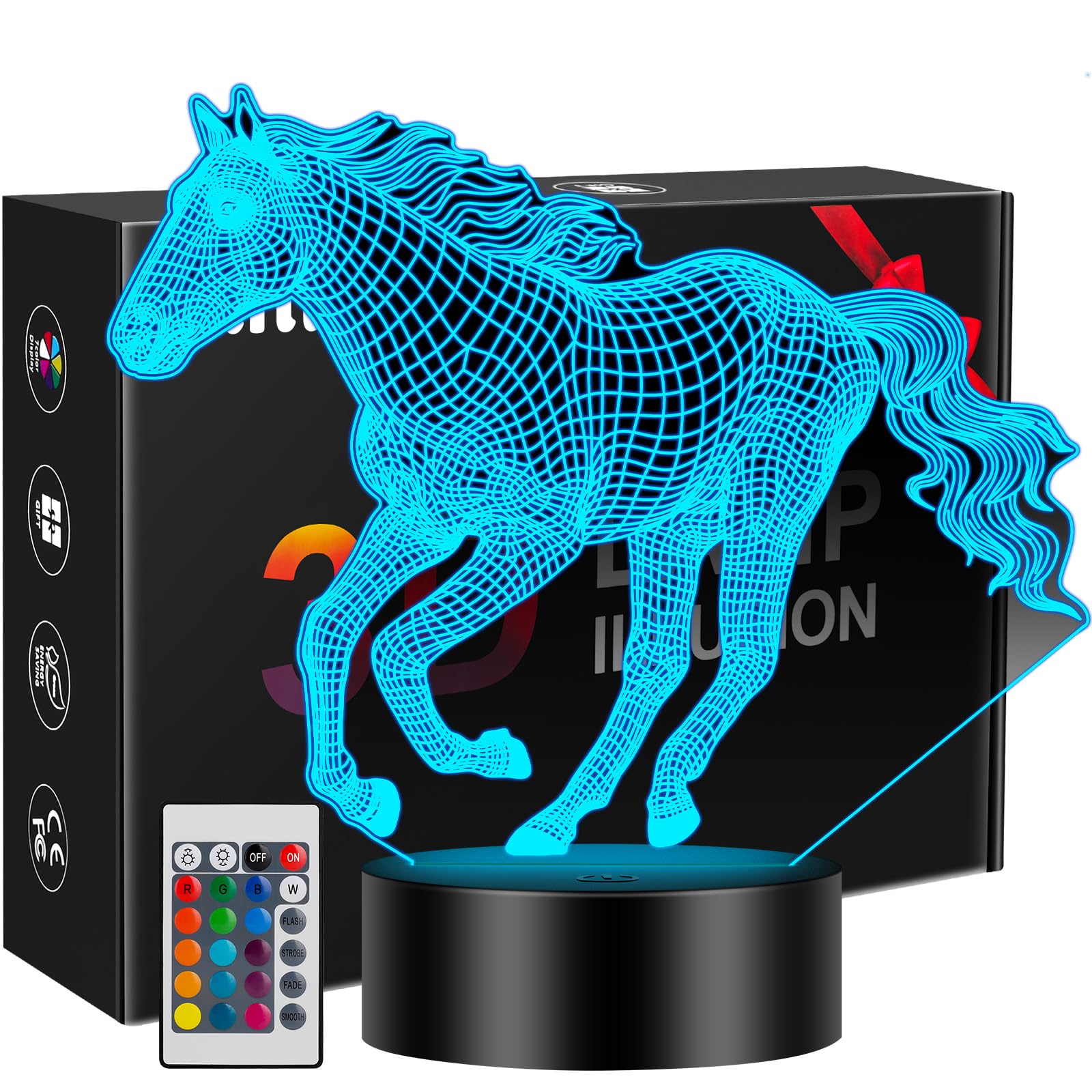 Linkax 3D Illusion Night Light & Soccer Gift For Teens  Boys & Kids - 8 To 12 Year Olds - Football Accessories & Room Decor (Horse)