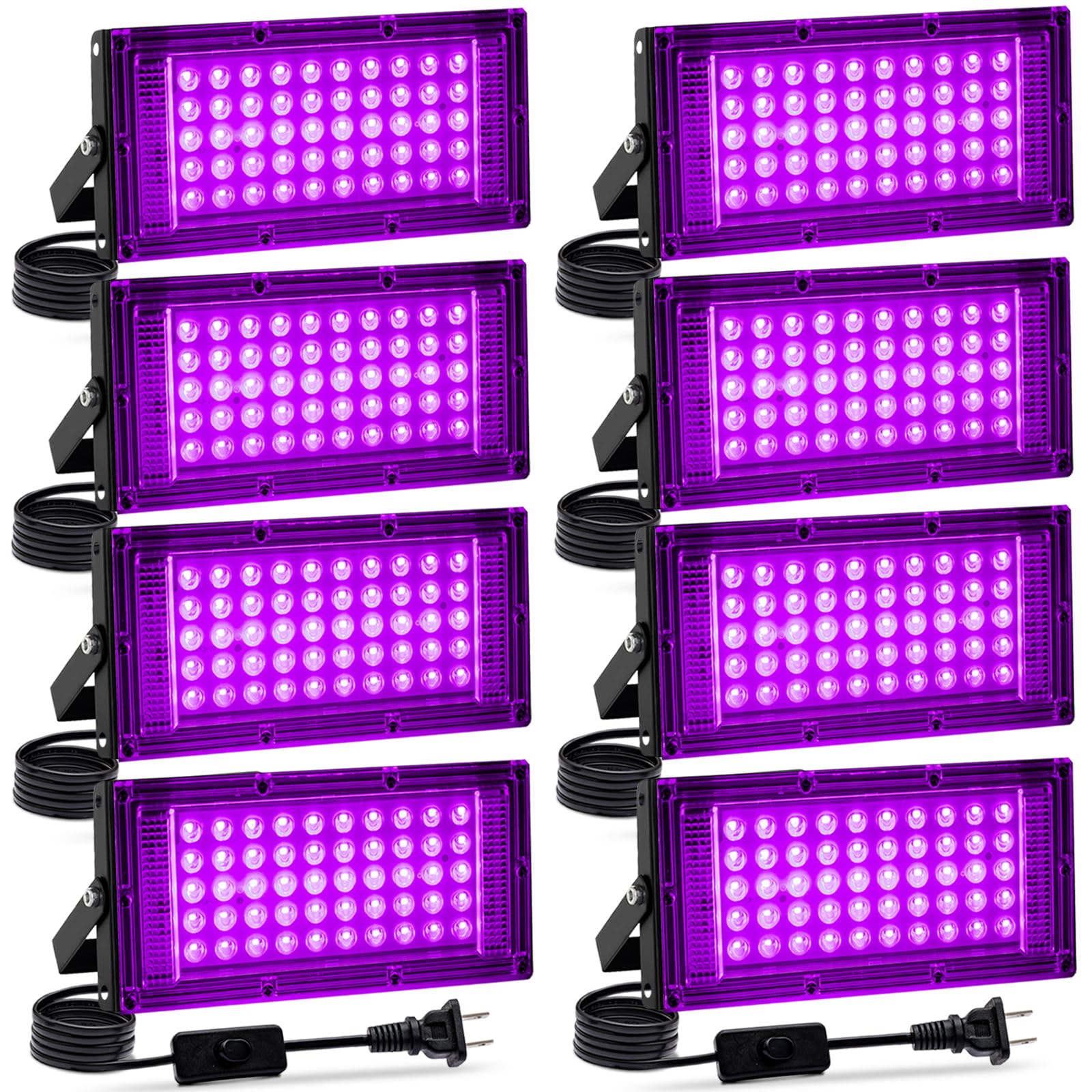 Akpgf 8 Pack 50W Black Light  LED Blacklight Flood Light with US Plug and Switch  Black Lights for Glow Party Halloween Body Discomfortting Birthday Party Fluorescent Discomfortting and Fluorescent Tapestry