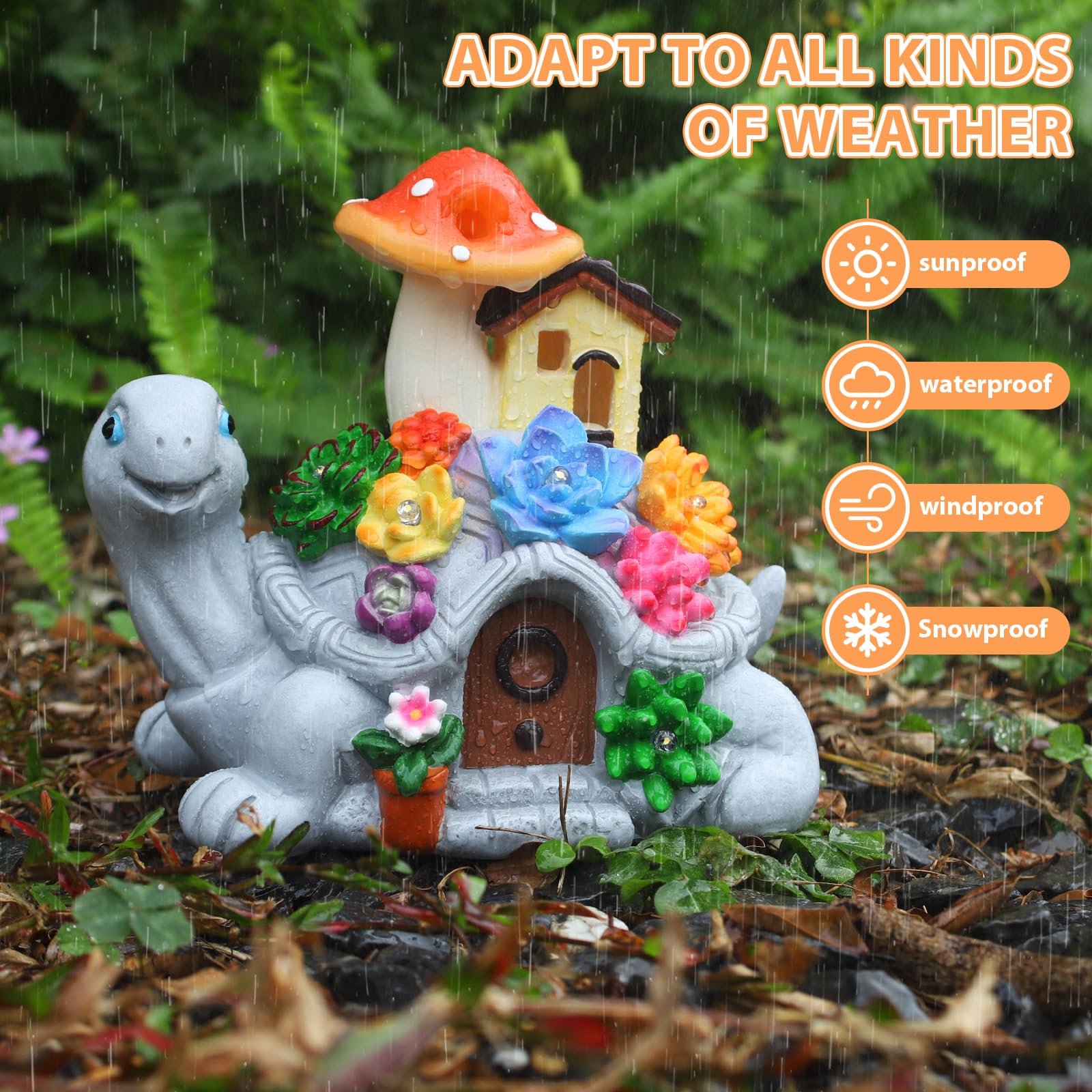 CIKOUBE Solar Turtle Garden Statues with Succulentss and 7 LED Lights, Outdoor Solar Turtles for Garden Decor, Yard Lawn Balcony