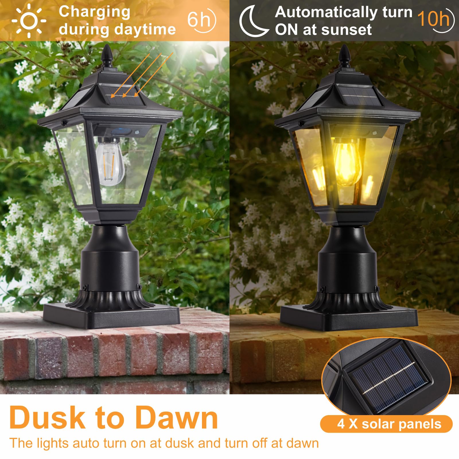 Dariisi 2 Pack Solar Post Lights, Motion Sensor Solar Lamp Post Lights With Pier Mount Base, Outdoor Waterproof Post Lantern For
