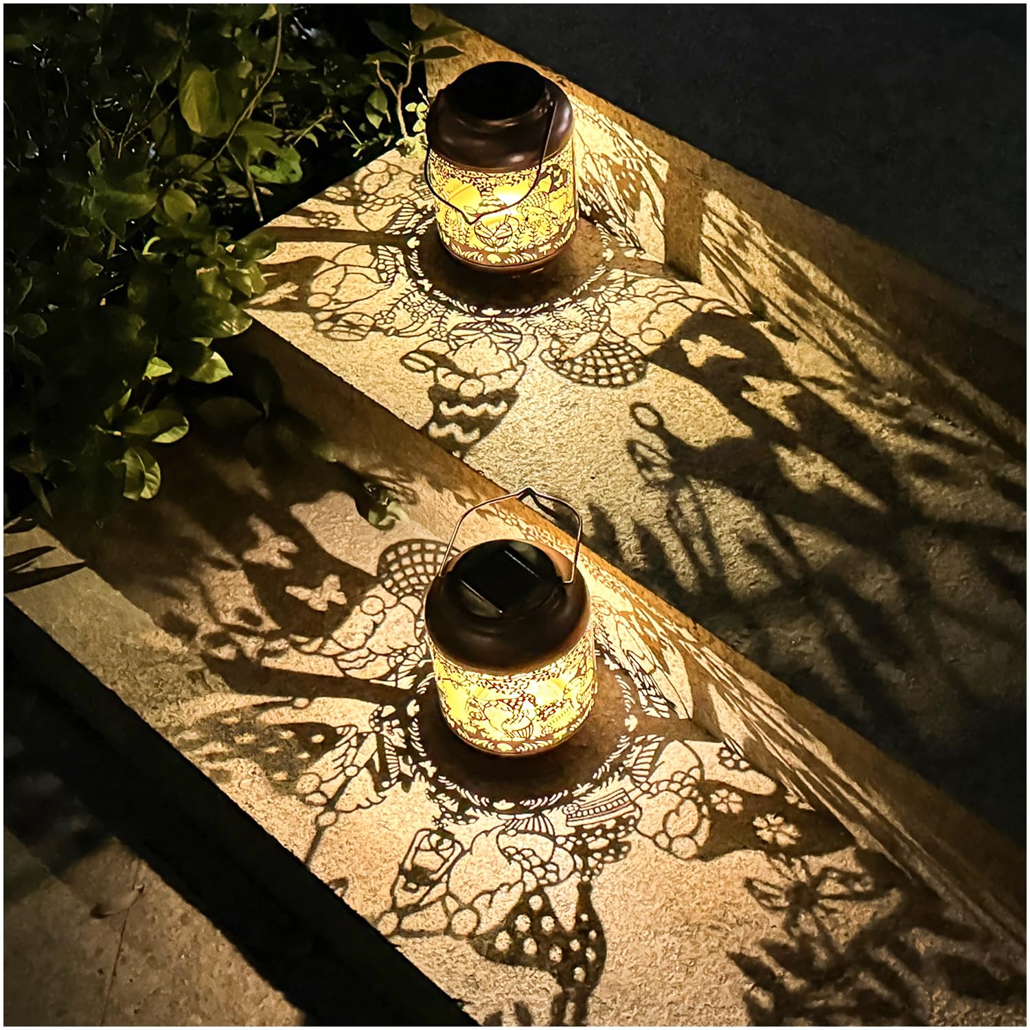 2 Pack Gnomes Solar Lanterns Outdoor Waterproof,Hanging Solar Lights Gnome Gifts for Women Metal LED Decorative Light for Yard,P