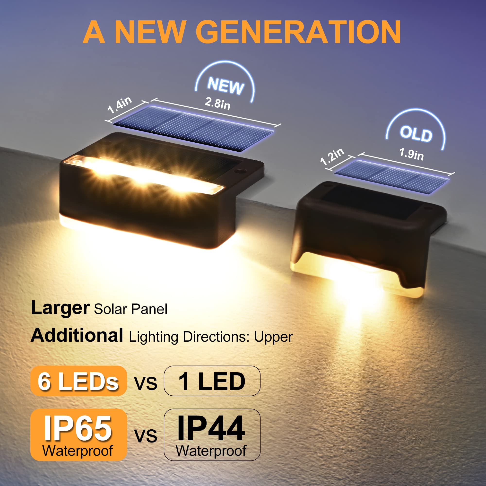 SOLPEX Solar Fence Lights, 6 LEDs Waterproof Outdoor Lighting, 16 Pack, Warm White, Model 8545, Brown