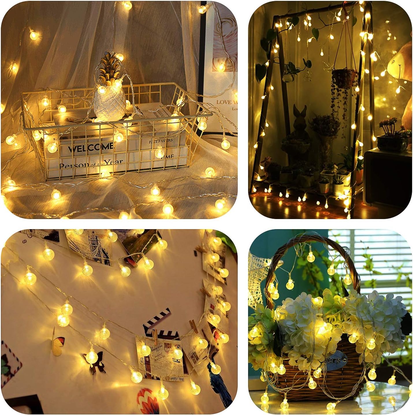 LOENDE Battery Operated Globe String Lights, 30 LED, 8 Modes, 16FT, Warm White, Silver Wire, 2 Pack