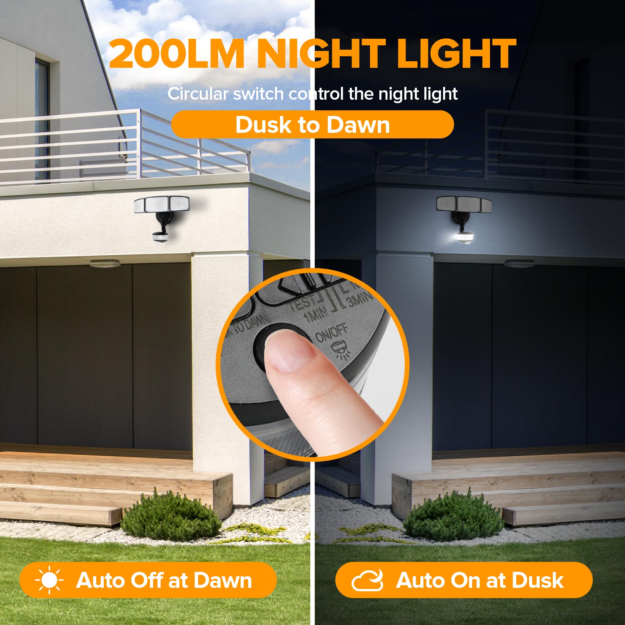 LUTEC 74W Motion Sensor Outdoor Flood Light, 8000 Lumen, 5000K Daylight, IP65 Waterproof, Black