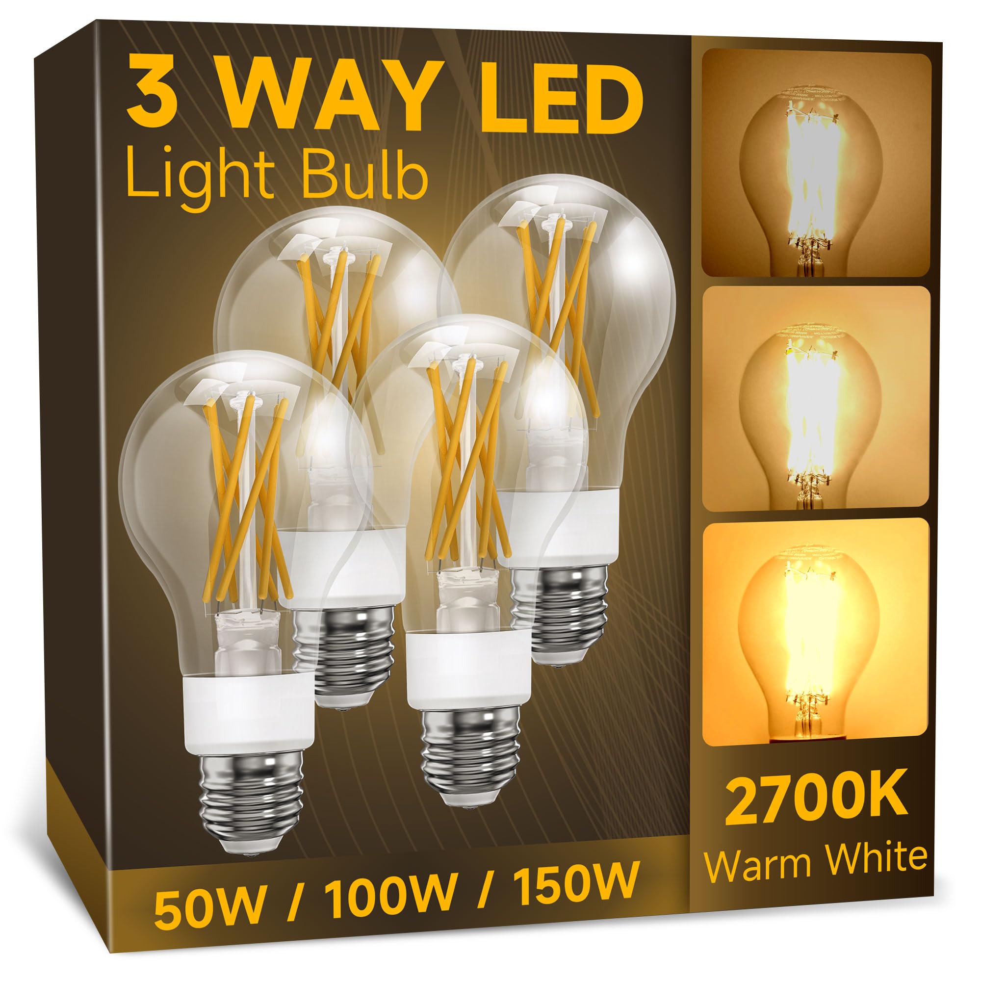 Unilamp 3 Way Light Bulbs 50 100 150W Equivalent, Soft White 2700K, E26 Medium Base Led Light Bulbs, Dimmable Three Way A19 Led 